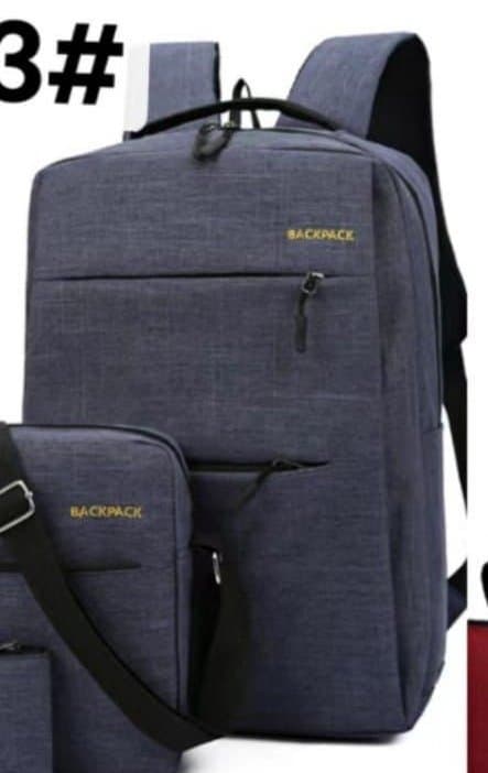 3-Piece Unisex Casual Backpack Set with Crossbody Bag & Pouch