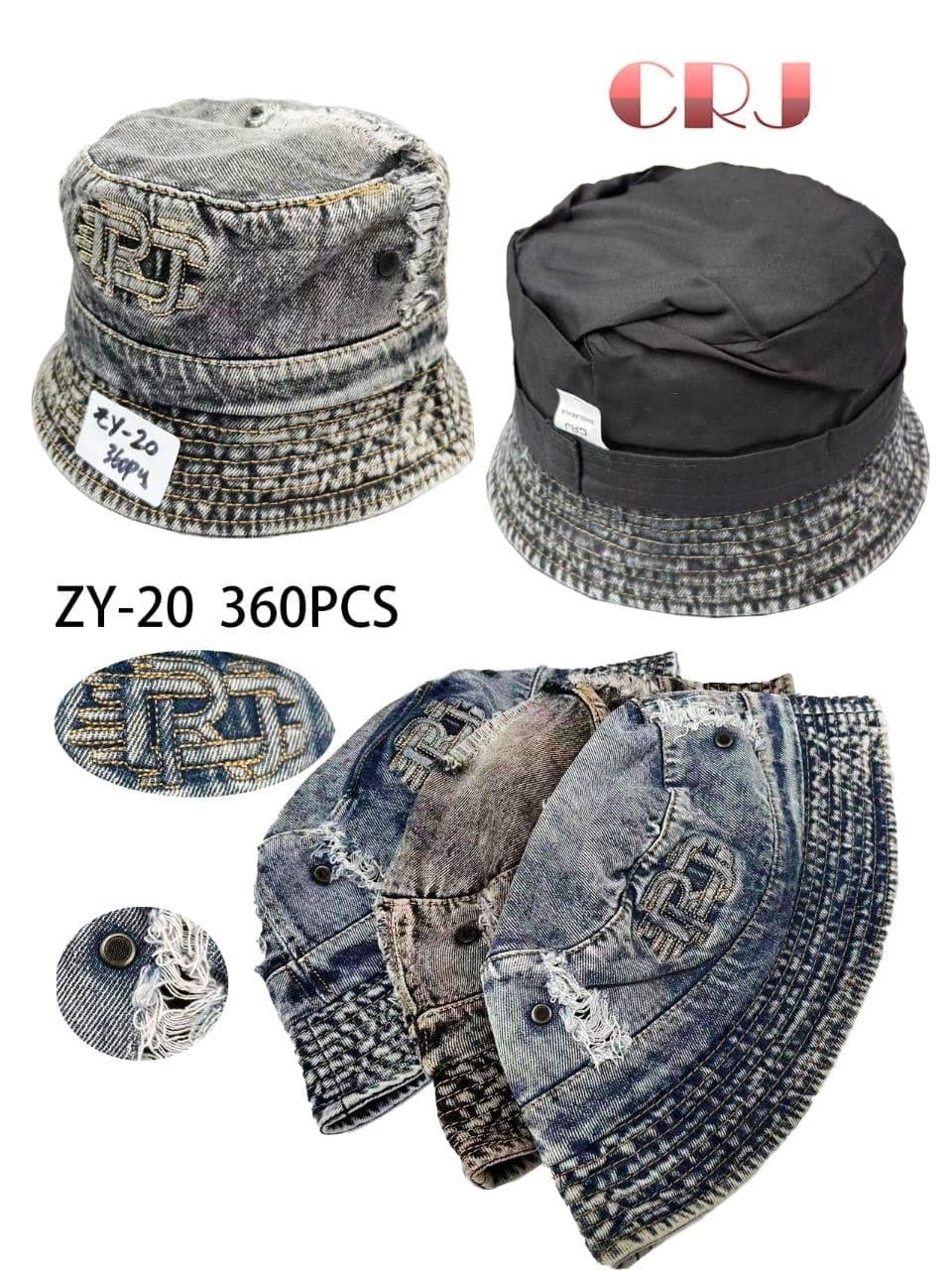 Distressed Denim Embroidered Bucket Hat