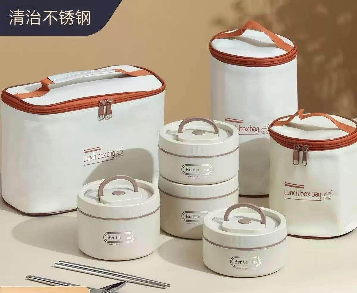 Insulated Stainless Steel Bento Lunch Box Set with Thermal Bag