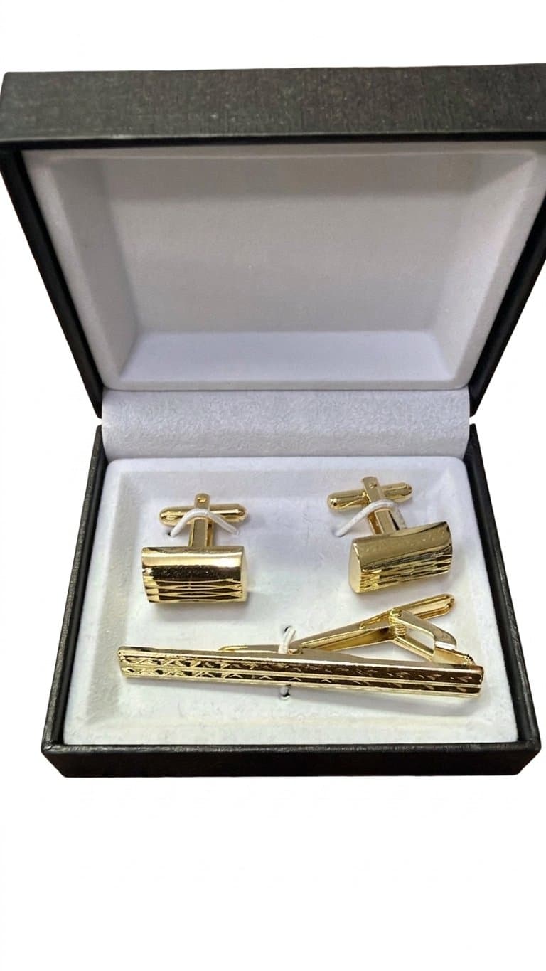 Men's Gold-Tone Textured Cufflinks and Tie Clip Set