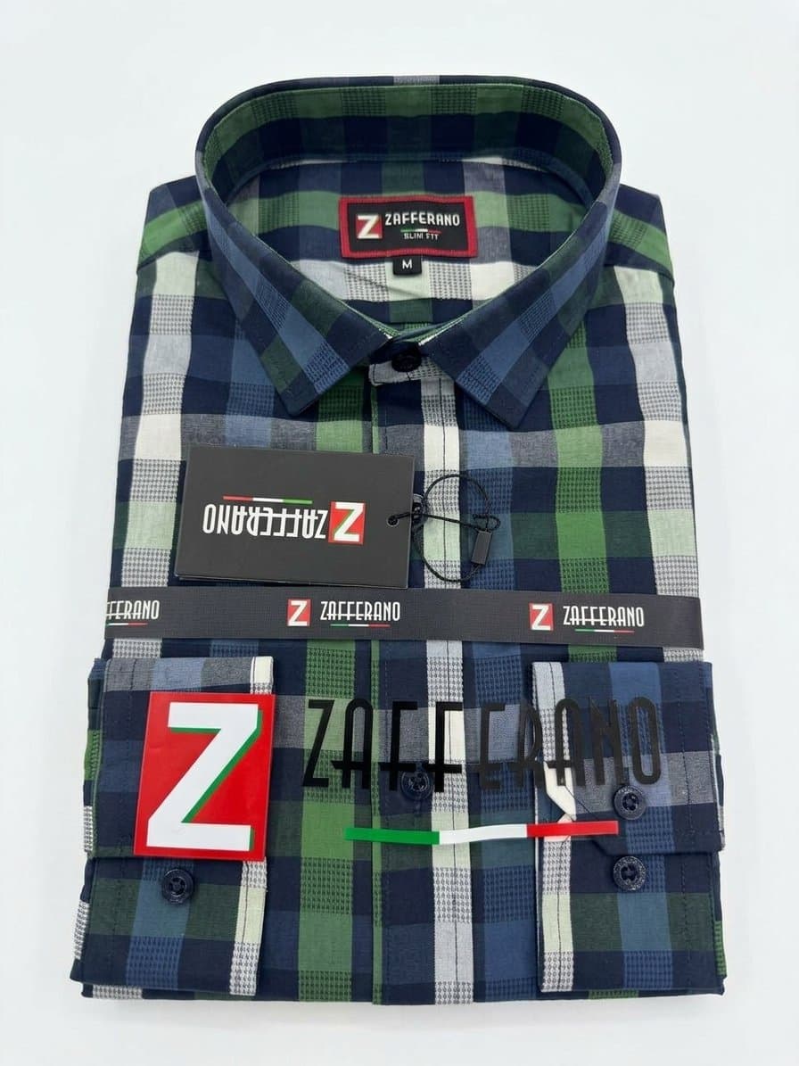Men's Slim Fit Plaid Checkered Long-Sleeve Shirt
