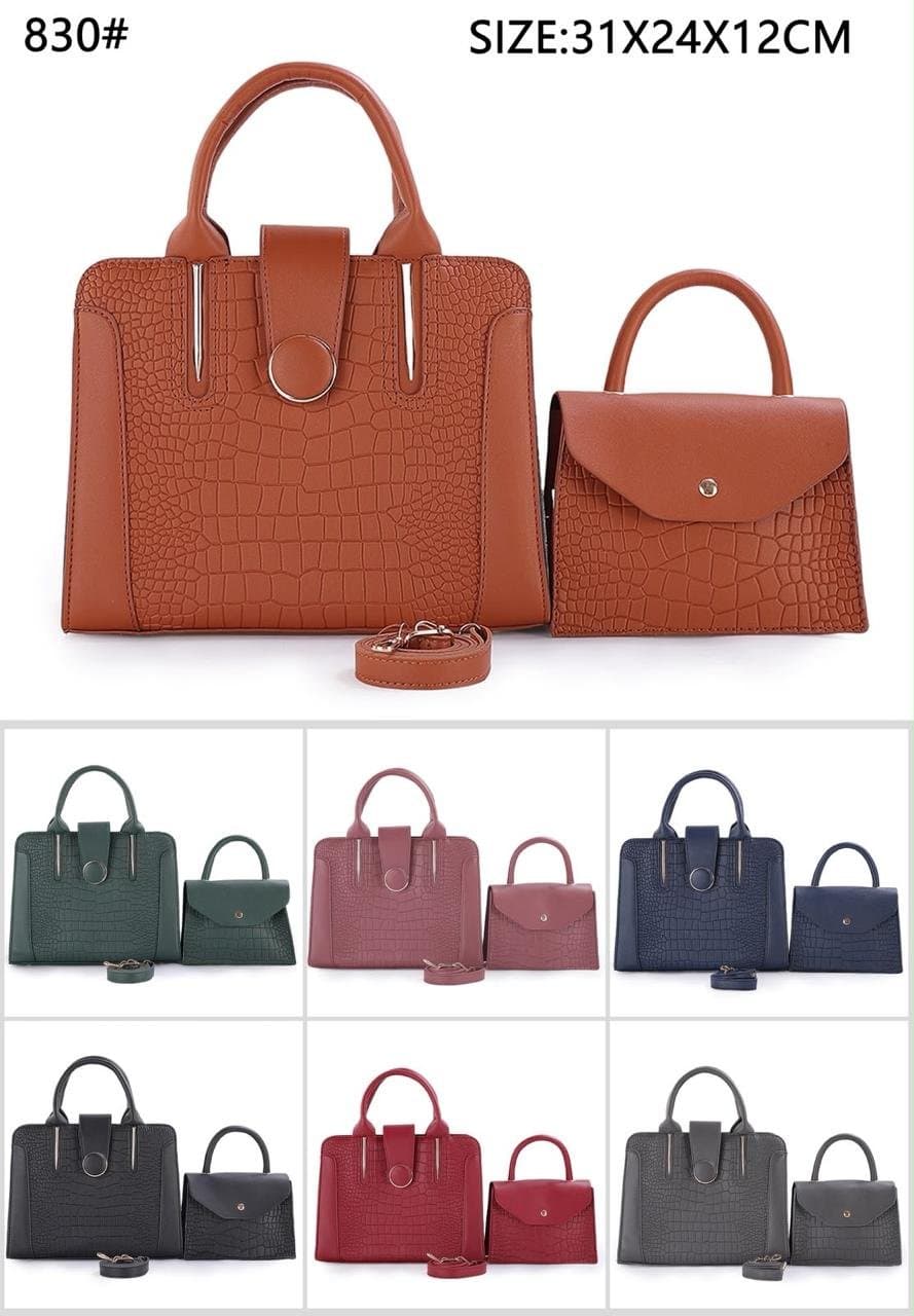 Women's Crocodile-Embossed Handbag & Mini Bag Set