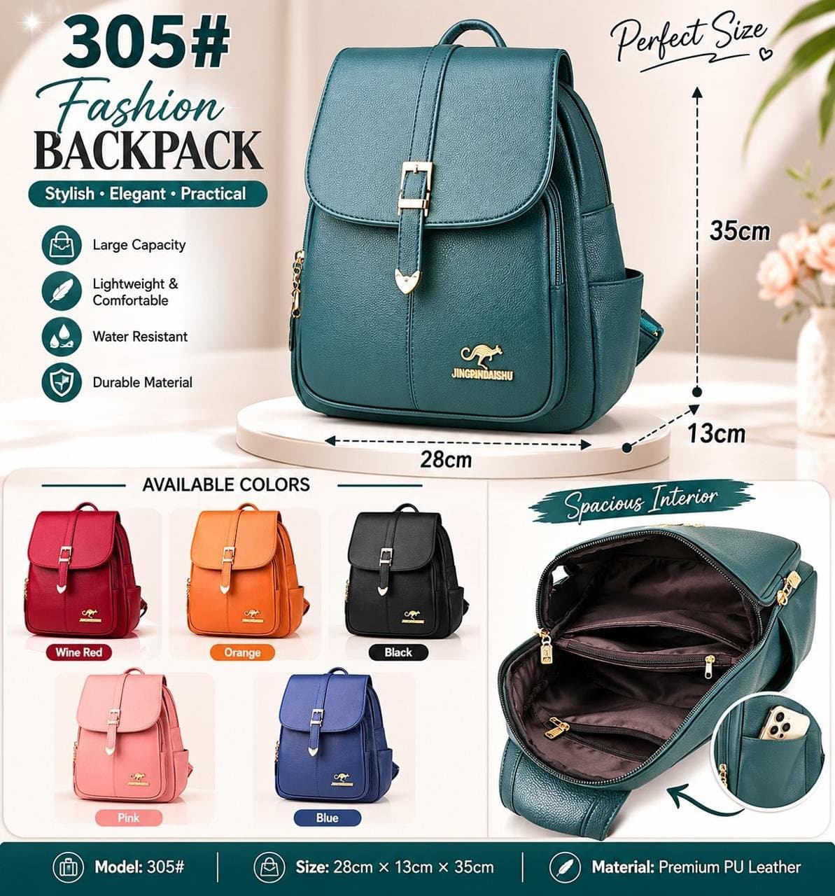 Women's Elegant PU Leather Fashion Backpack
