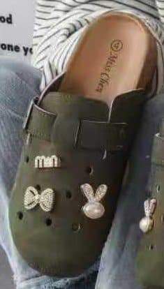 Women's Embellished Suede Clogs with Charms