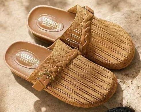 Women's Knit Slip-On Clog Mules with Braided Strap
