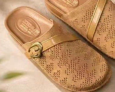 Women's Knit Slip-On Heart Buckle Mules