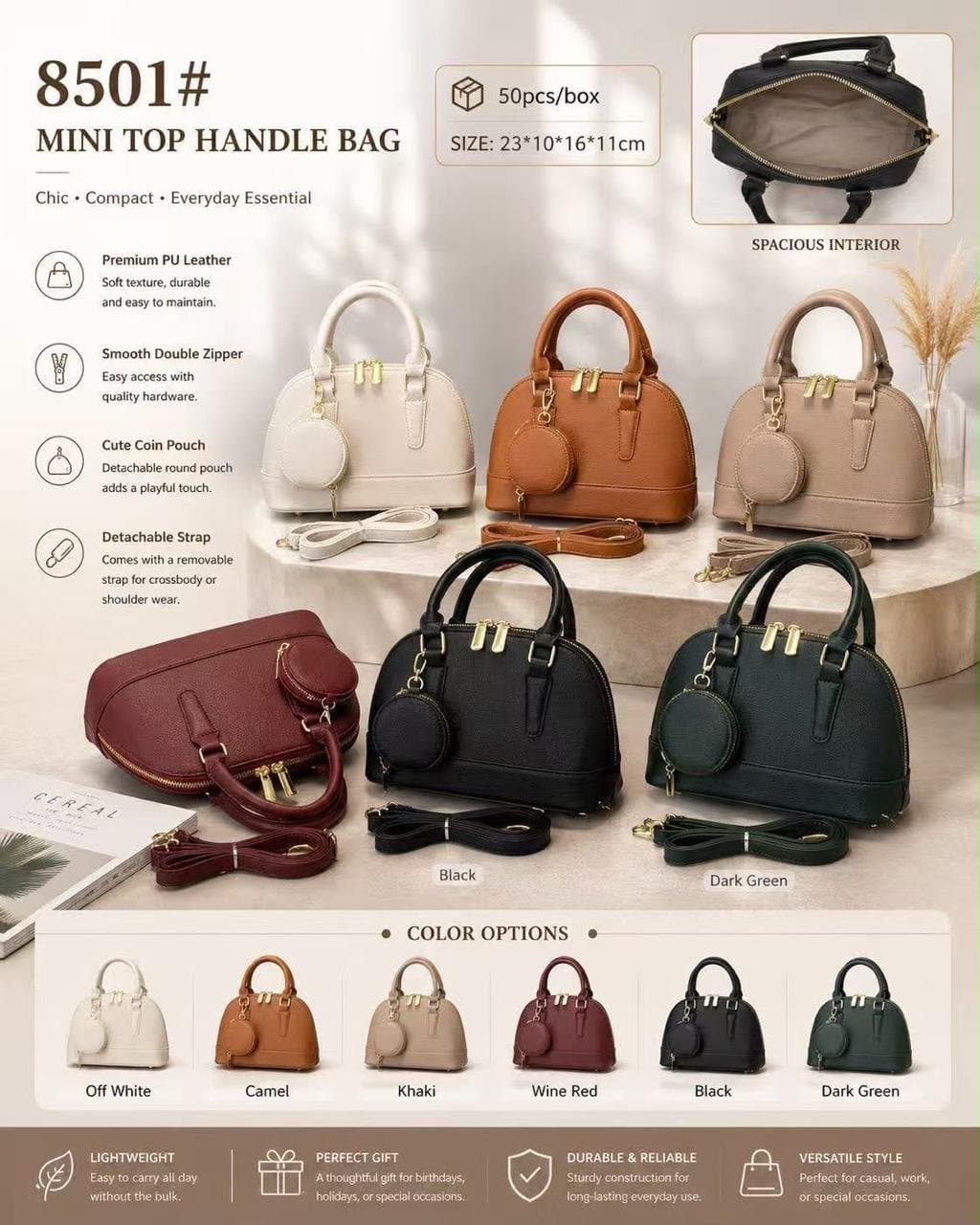 Women's Mini Top Handle Crossbody Bag with Round Coin Pouch