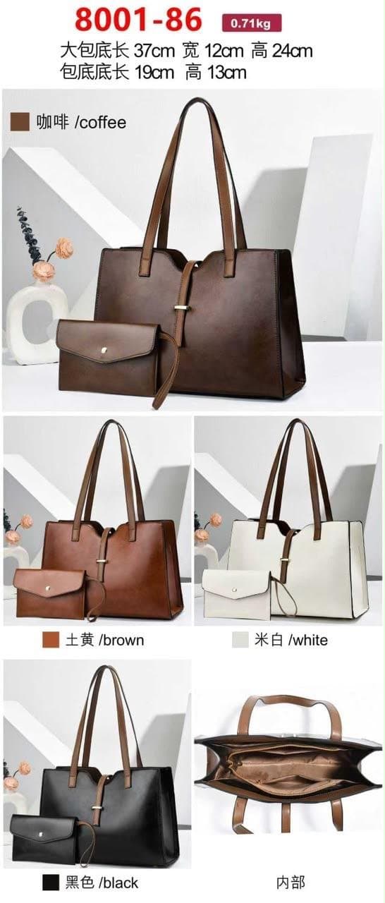 Women's Structured Shoulder Tote Bag Set with Matching Pouch