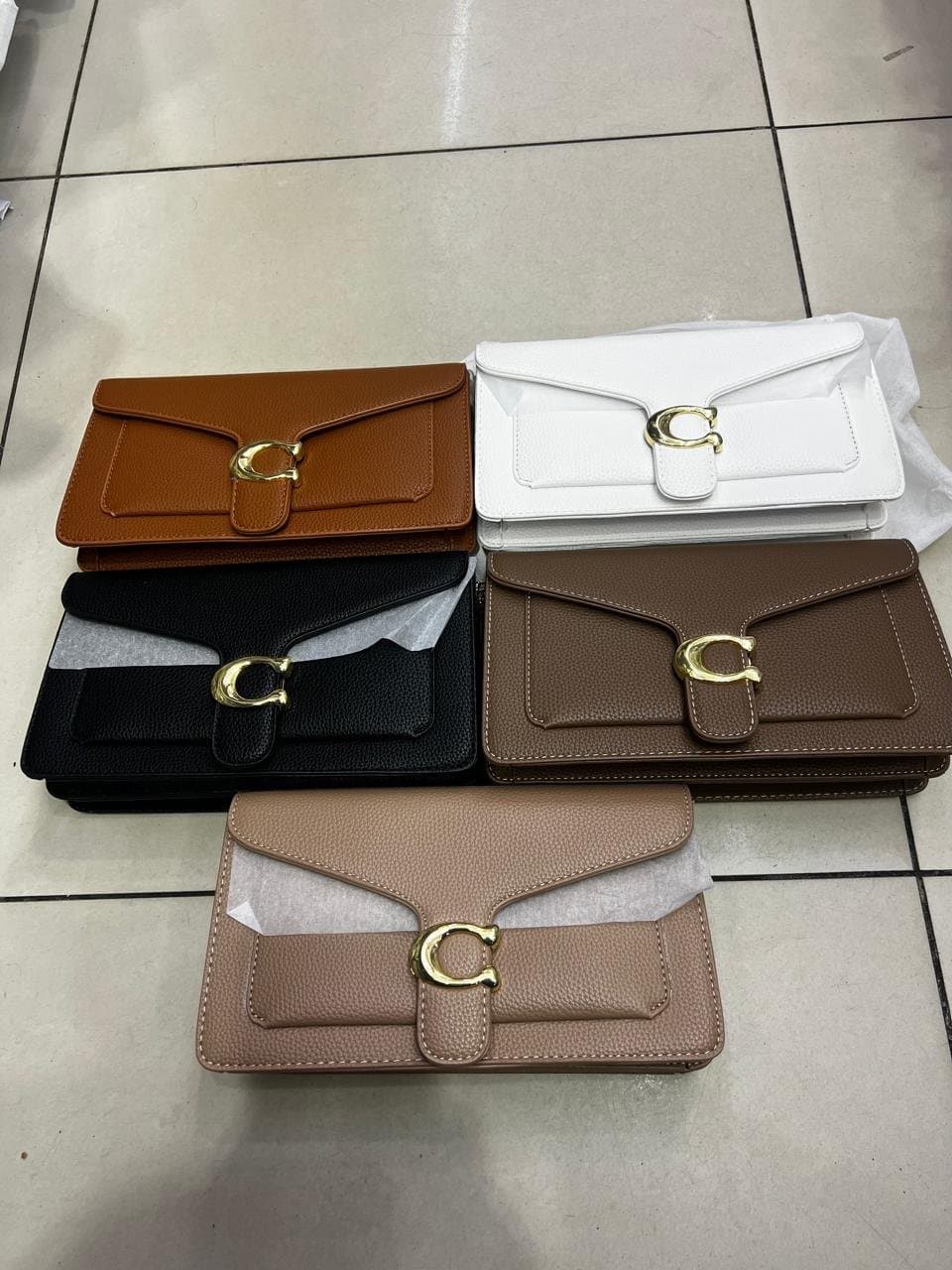 Women's Textured Flap Clutch Bag with Gold C Hardware