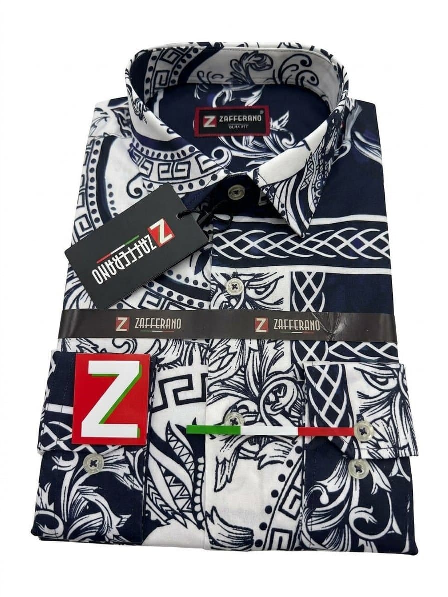 Zafferano Men's Baroque Print Slim Fit Long Sleeve Shirt