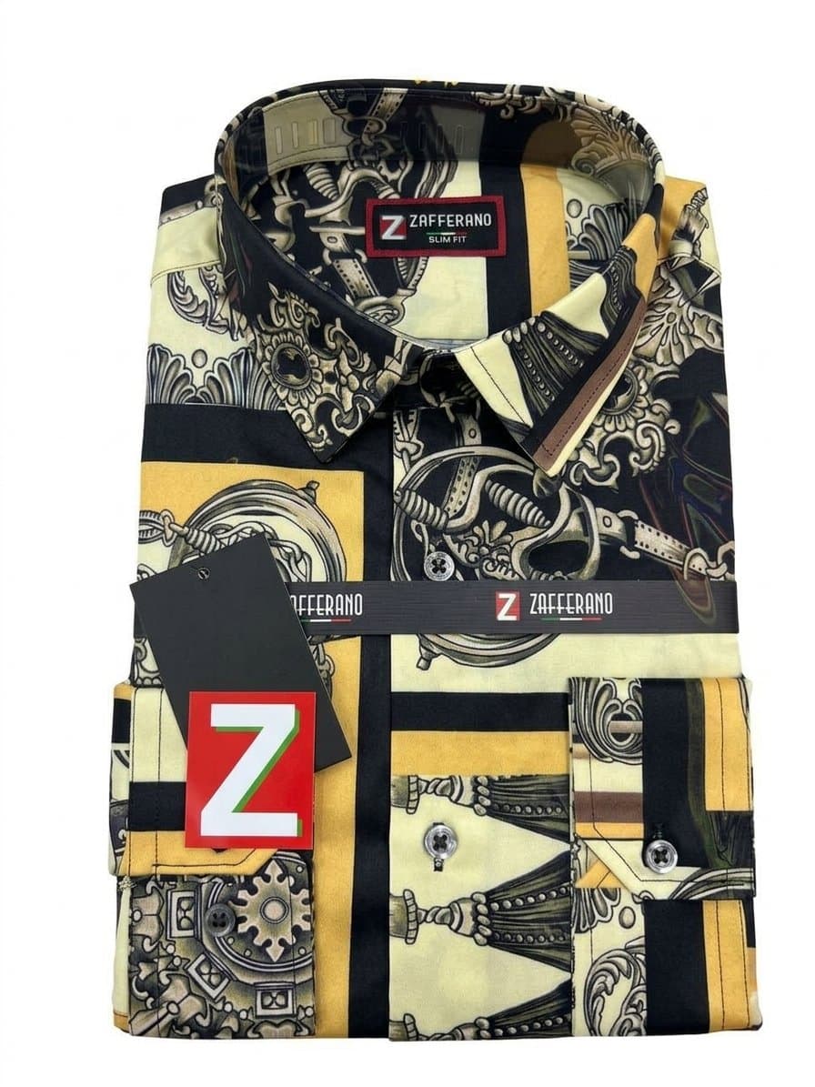 Zafferano Men's Slim Fit Baroque Print Shirt