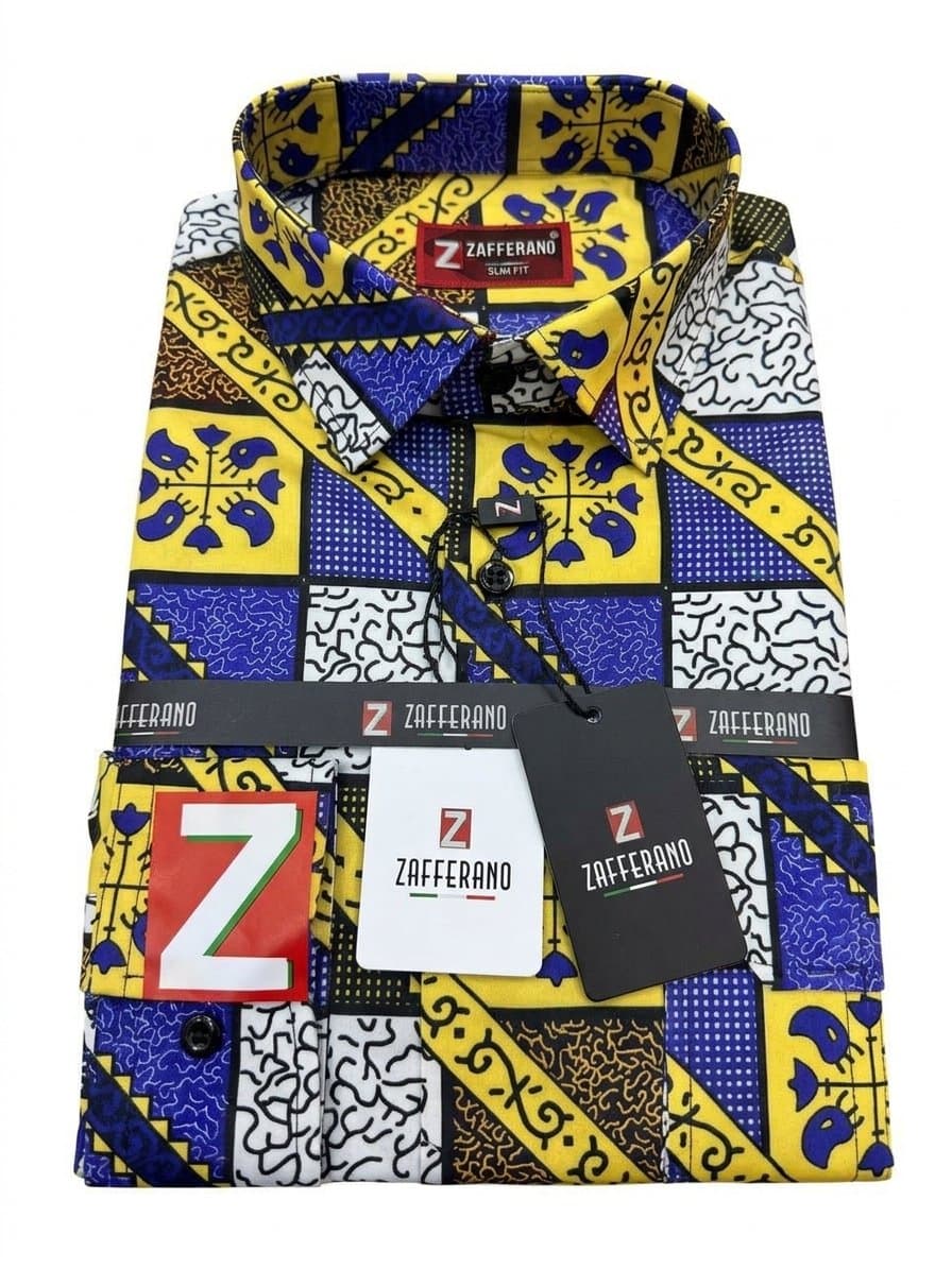 Zafferano Men's Slim Fit Geometric Print Shirt