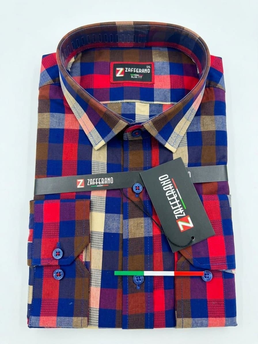 Zafferano Men's Slim Fit Multi-Colour Plaid Shirt