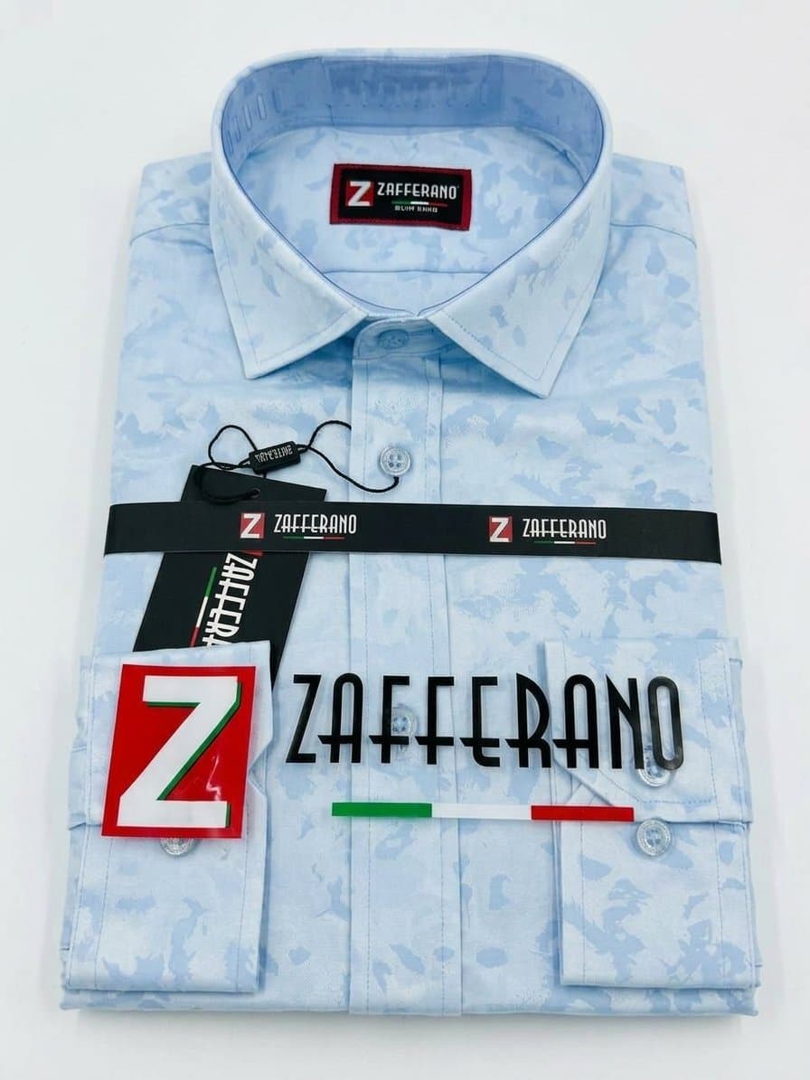 Zafferano Men's Slim Fit Patterned Dress Shirt