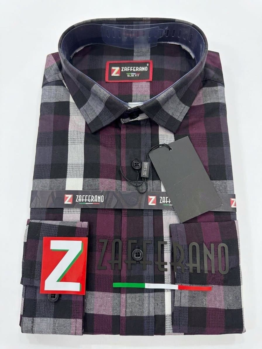 Zafferano Men's Slim Fit Plaid Long Sleeve Shirt