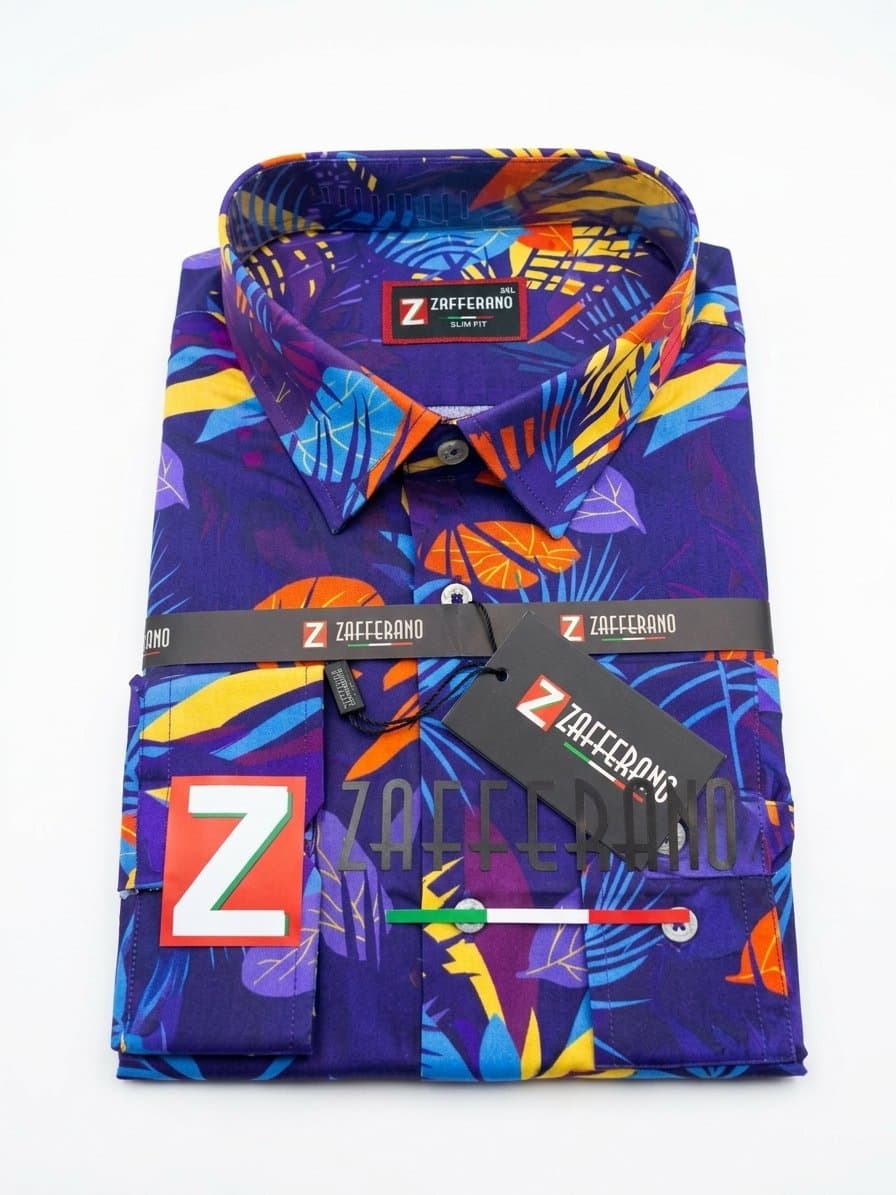 Zafferano Men's Slim Fit Tropical Print Long-Sleeve Shirt