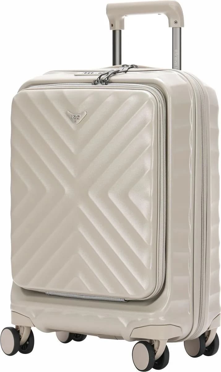 TravelMate 55cm Hard Shell Zipper 8 Wheel BabaHub CABIN Trolley TSA L-350 C – Beige