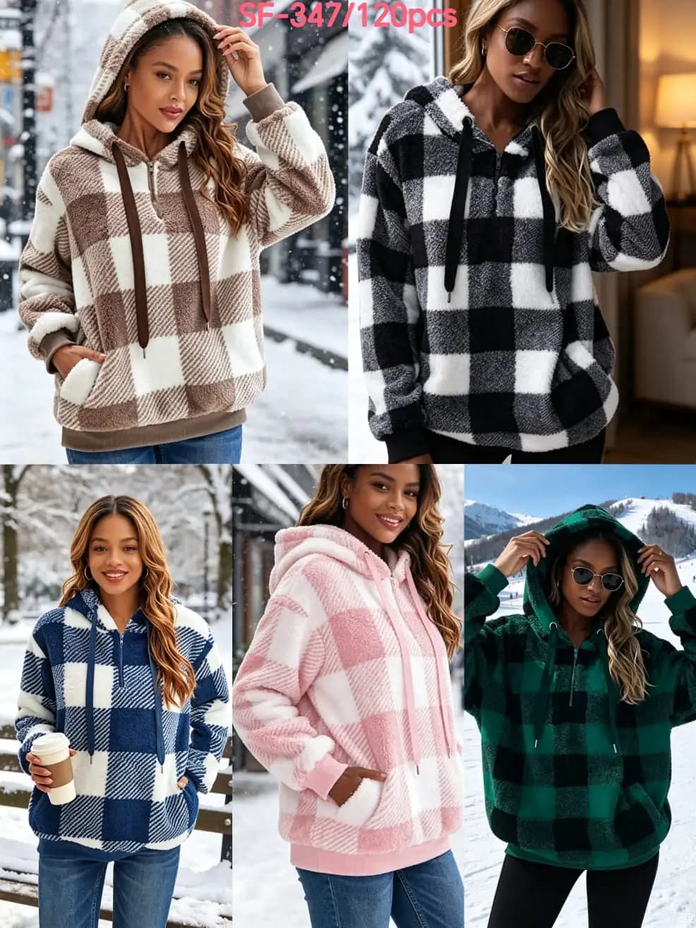 Plaid Sherpa Zip Hoodie