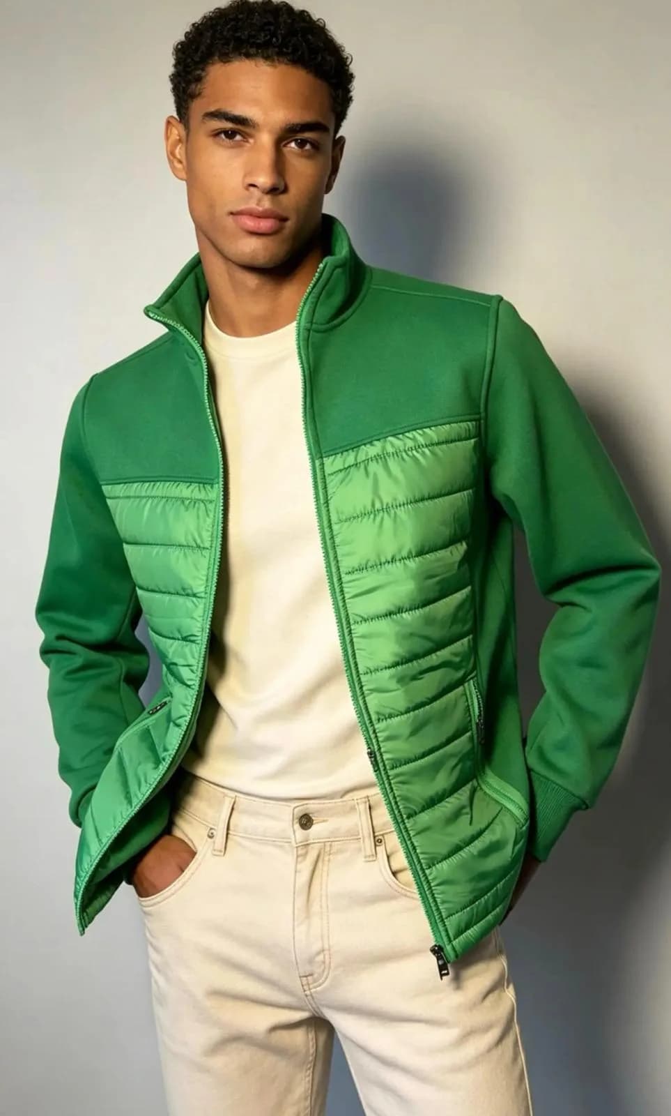 Green Quilted Zip Jacket