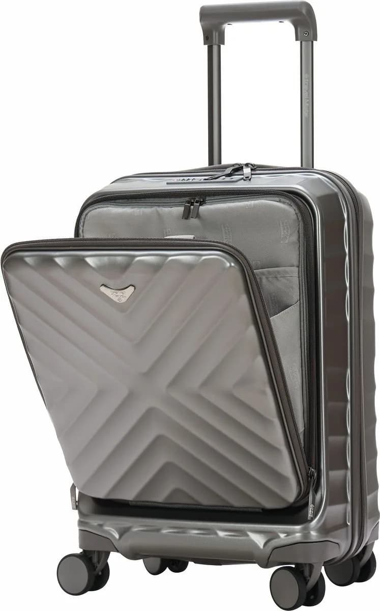 TravelMate 55cm Hard Shell Zipper 8 Wheel BabaHub CABIN Trolley TSA L-350 C – Grey