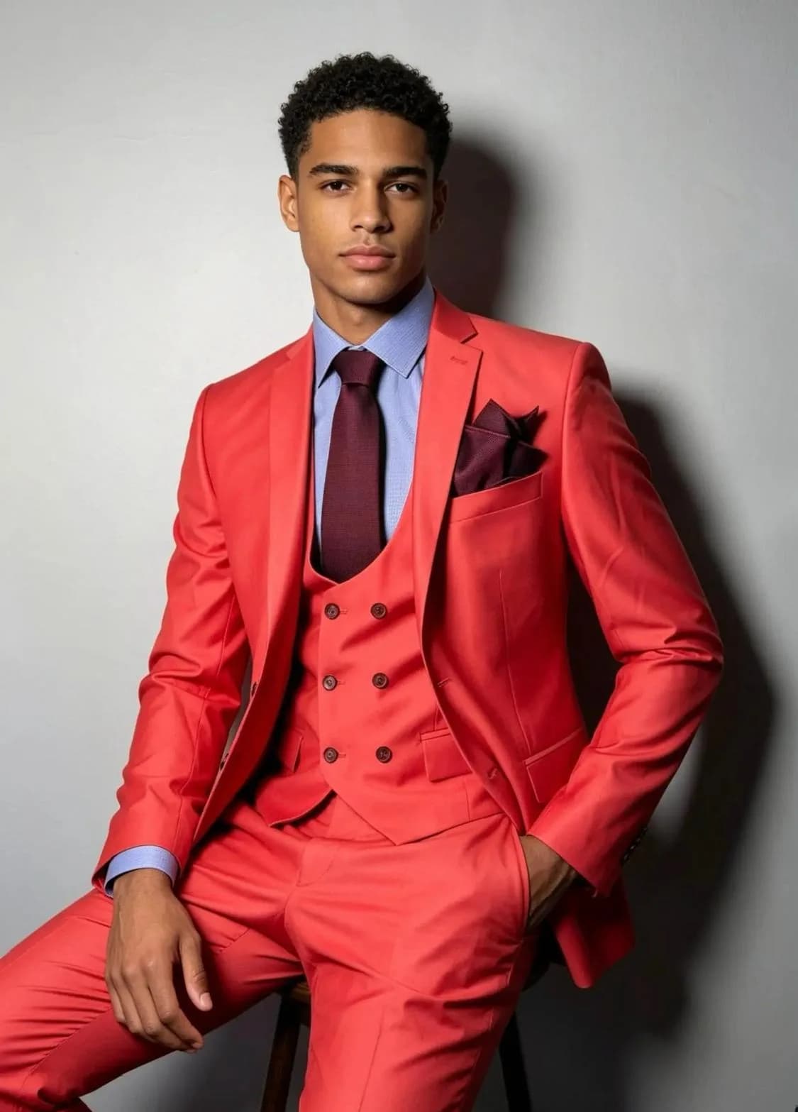 Coral Red Three-Piece Suit