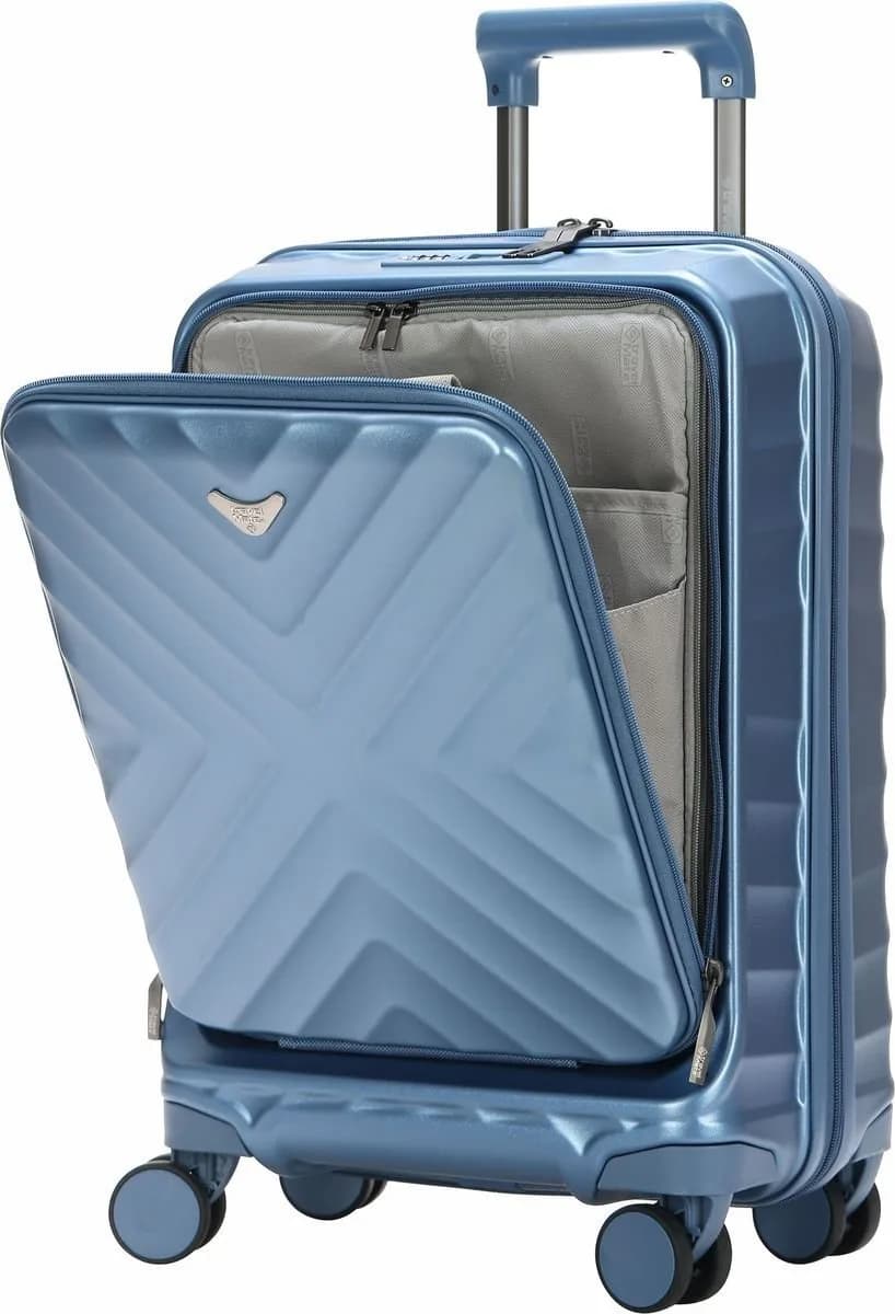 TravelMate 55cm Hard Shell Zipper 8 Wheel BabaHub CABIN Trolley TSA L-350 C – Blue