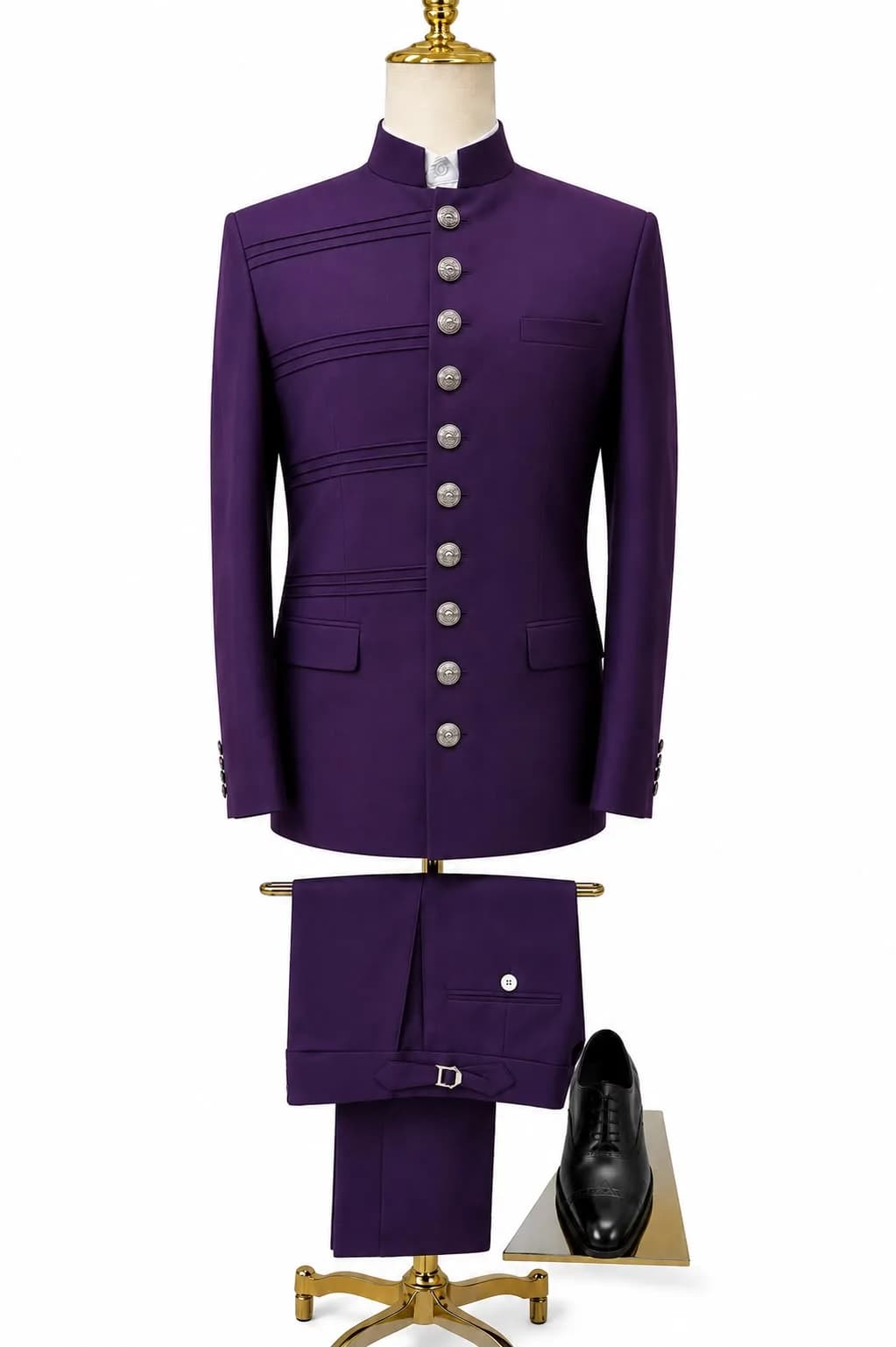 Purple Mandarin-Collar Bandhgala Suit