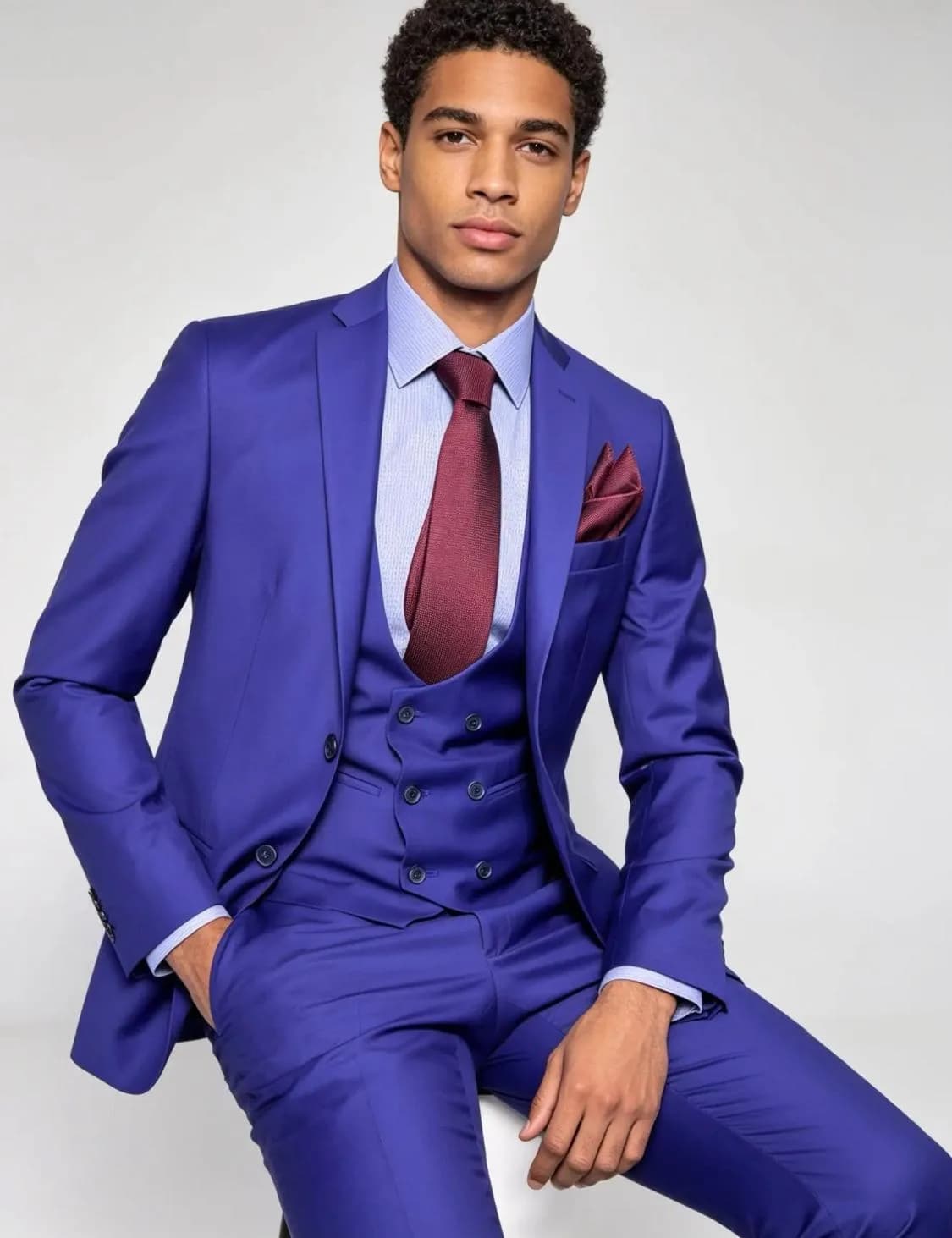 Royal Blue Double-Breasted Waistcoat Suit