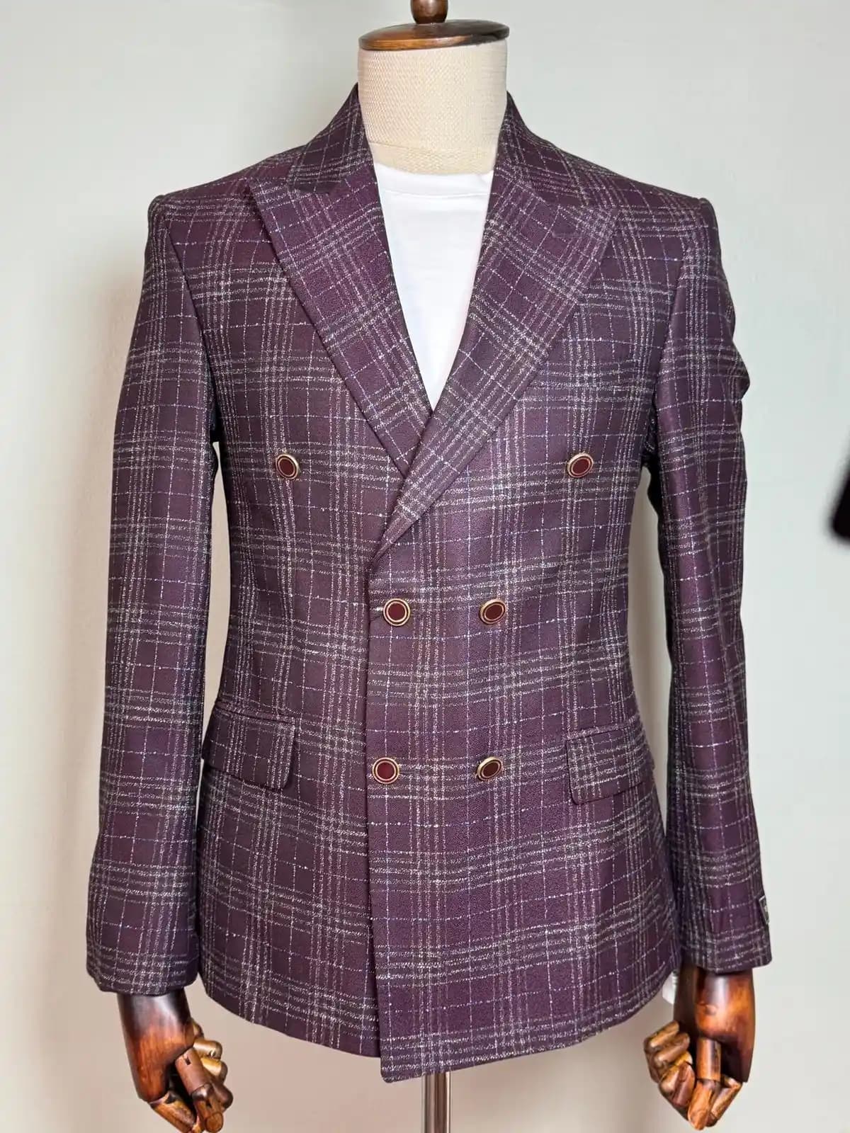 Burgundy Windowpane Check Blazer
