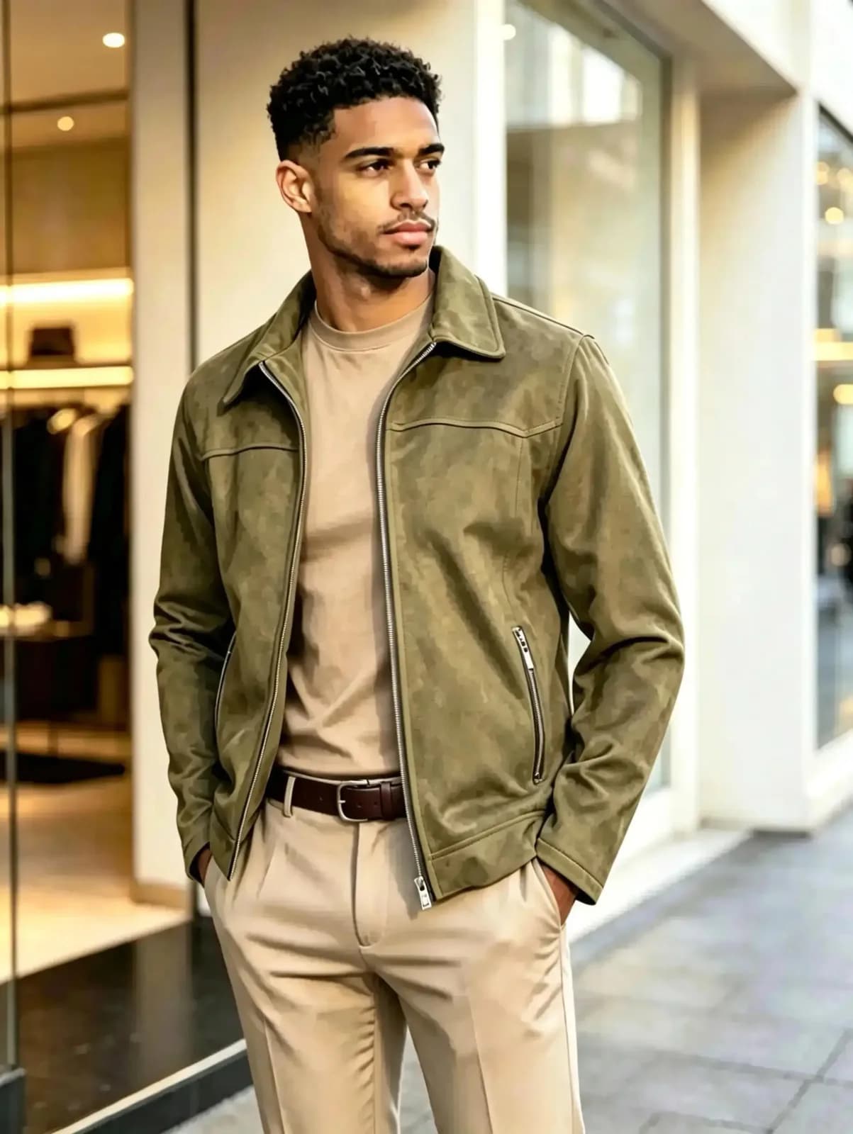 Olive Textured Zip Jacket