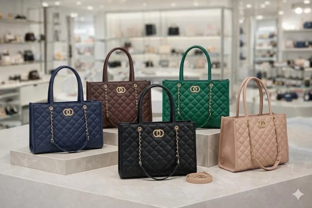Quilted Tote Bag with Ring Hardware