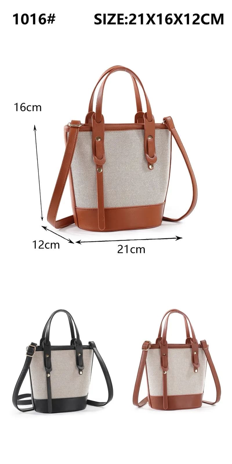 Canvas Bucket Bag with Leather Trim