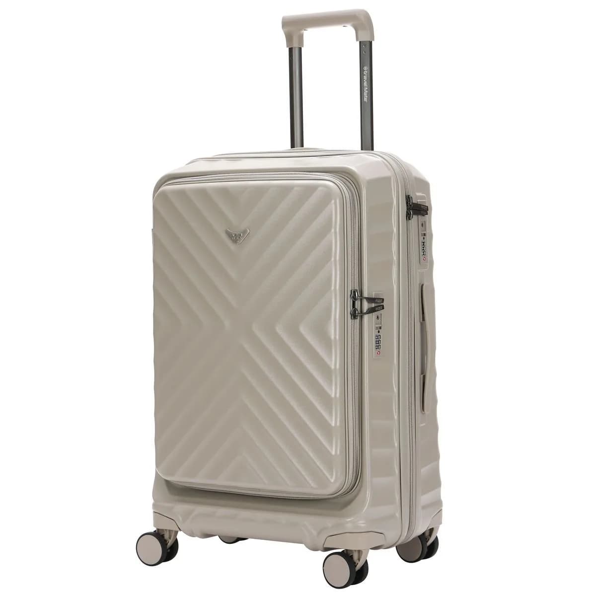 TravelMate 66cm Hard Shell Zipper 8 Wheel BabaHub MEDIUM Trolley TSA L-350 B – Beige