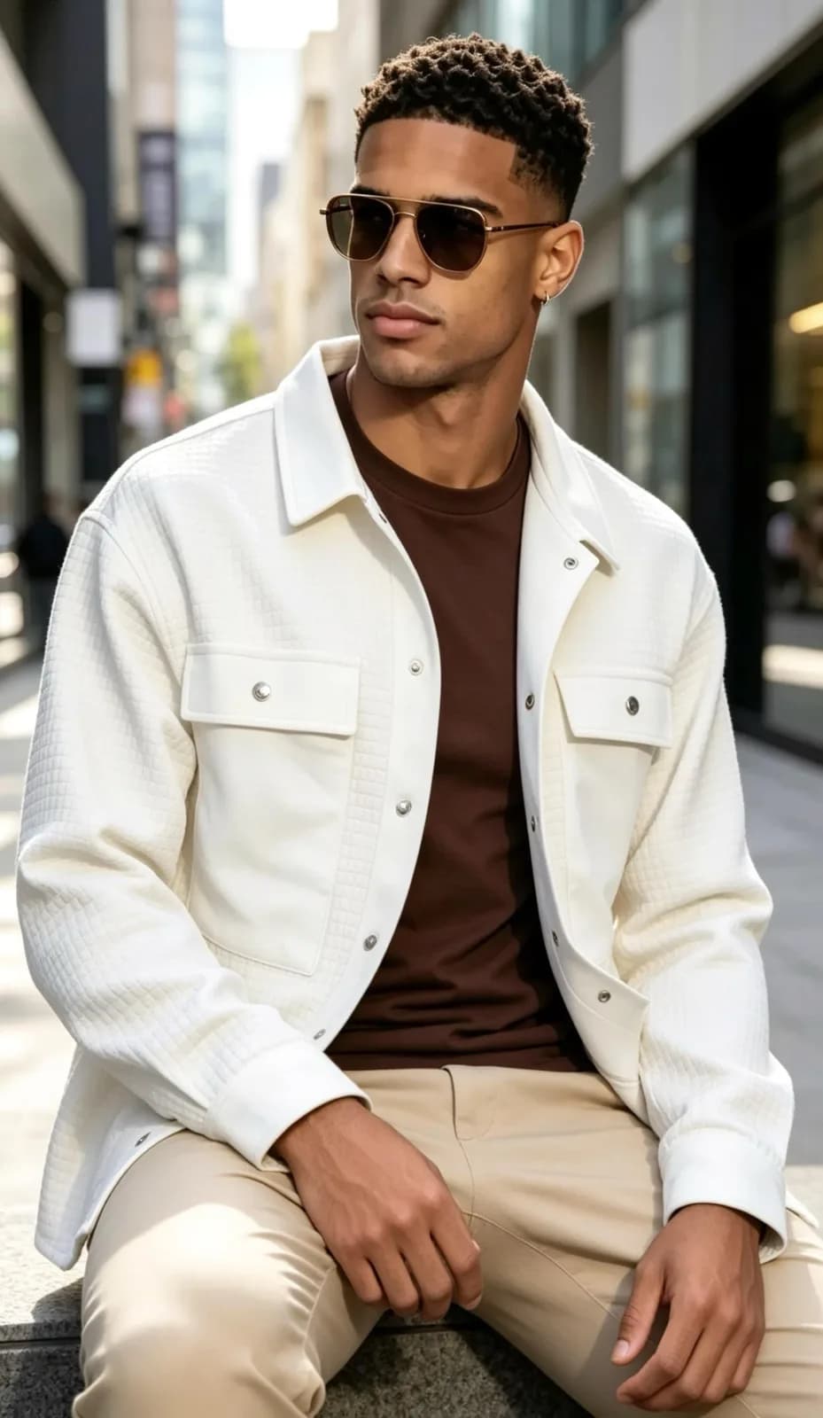 White Textured Shirt Jacket