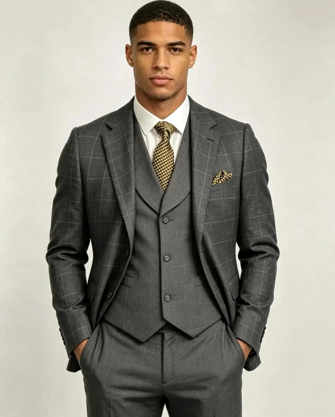 Charcoal Windowpane Three-Piece Suit