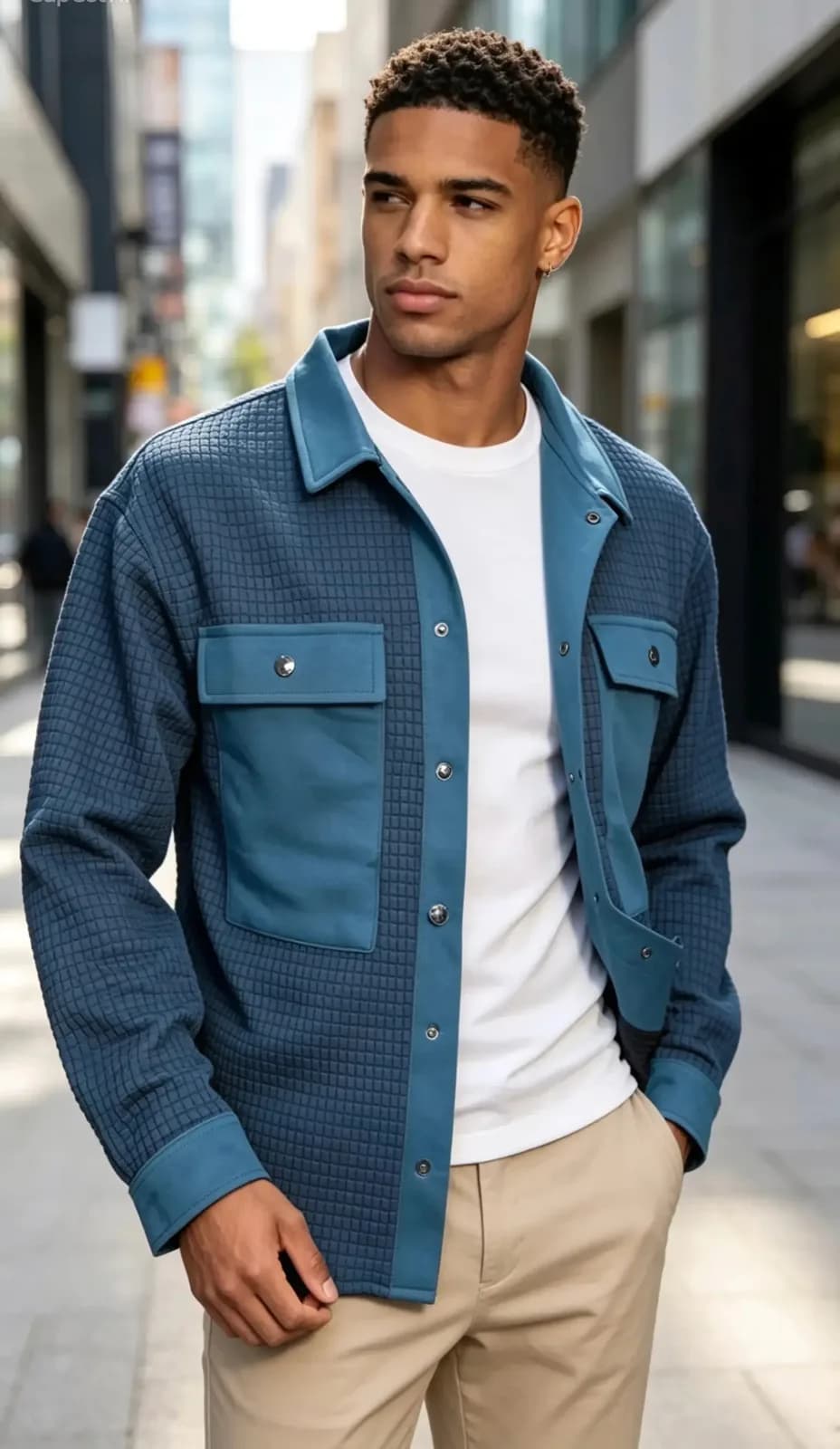 Steel Blue Quilted Zip Jacket
