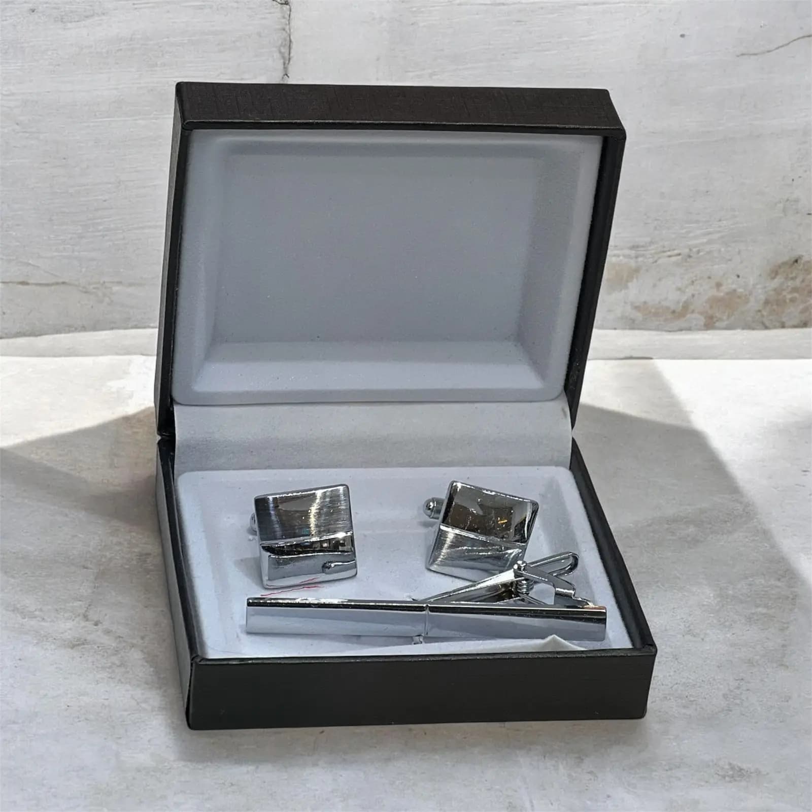 Black Cufflink & Tie Clip Set