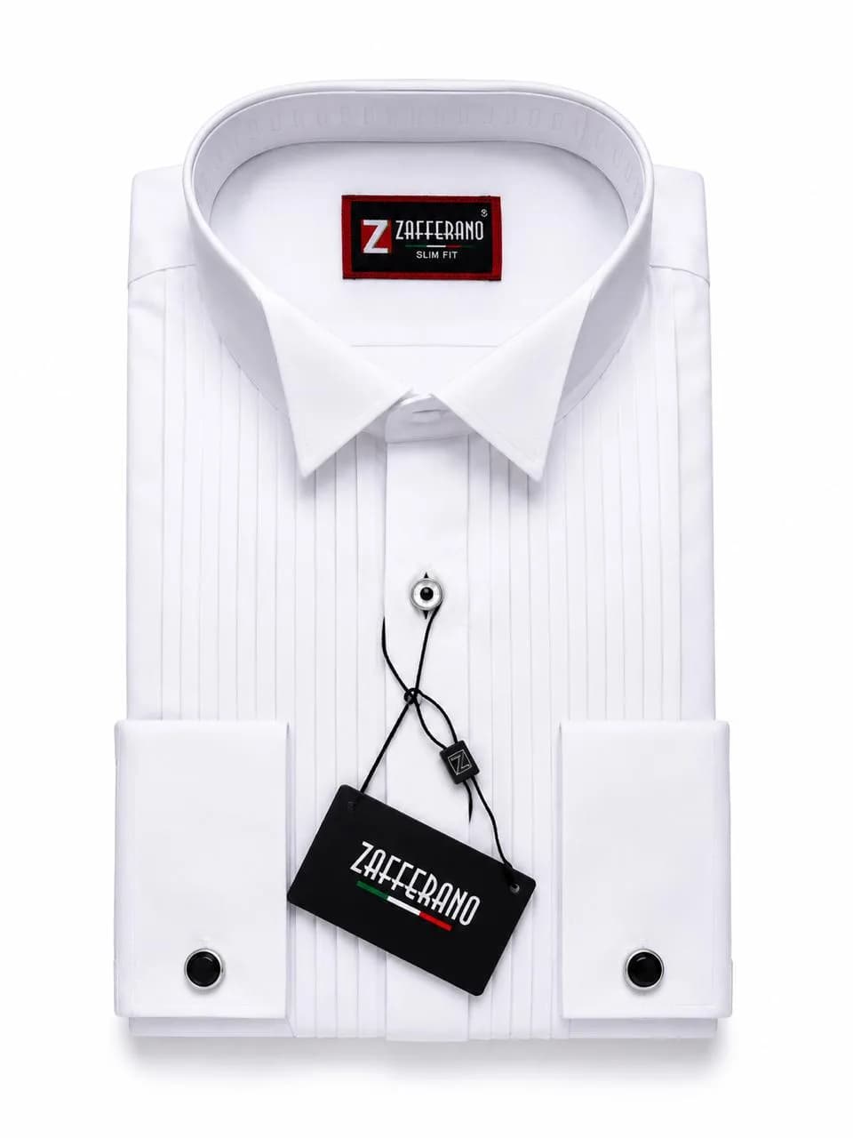 White Pleated Tuxedo Shirt