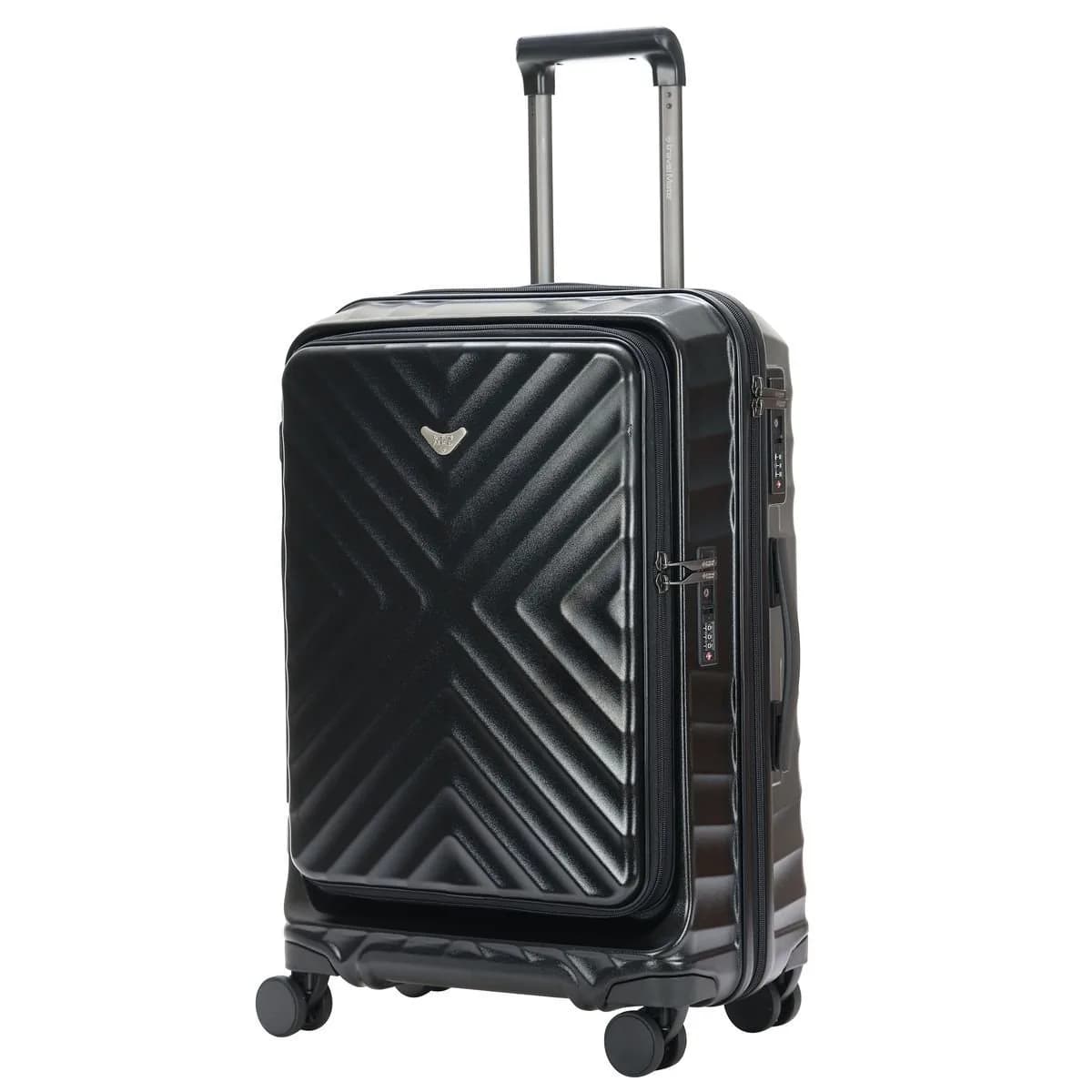 TravelMate 66cm Hard Shell Zipper 8 Wheel BabaHub MEDIUM Trolley TSA L-350 B – Black