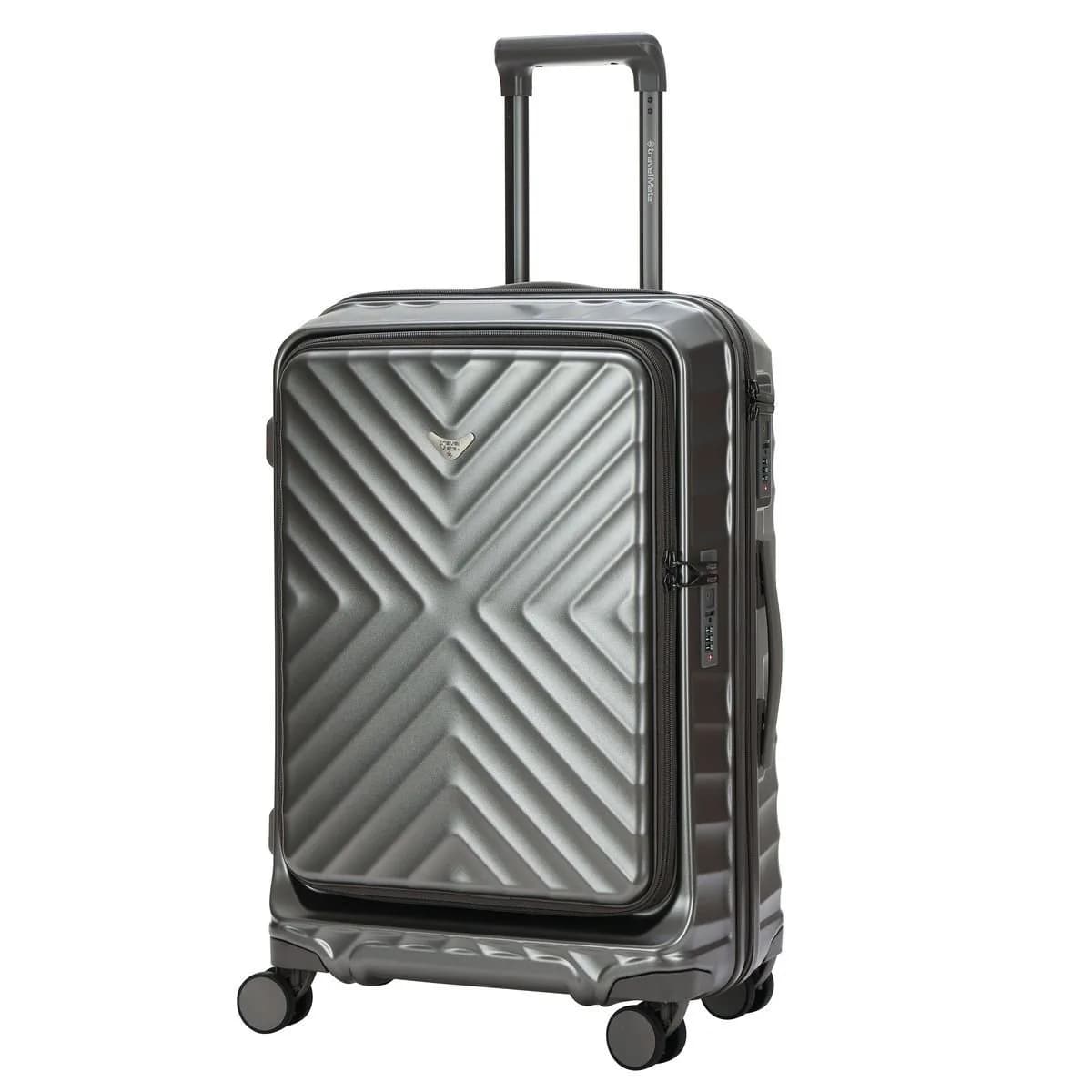 TravelMate 66cm Hard Shell Zipper 8 Wheel BabaHub MEDIUM Trolley TSA L-350 B – Grey