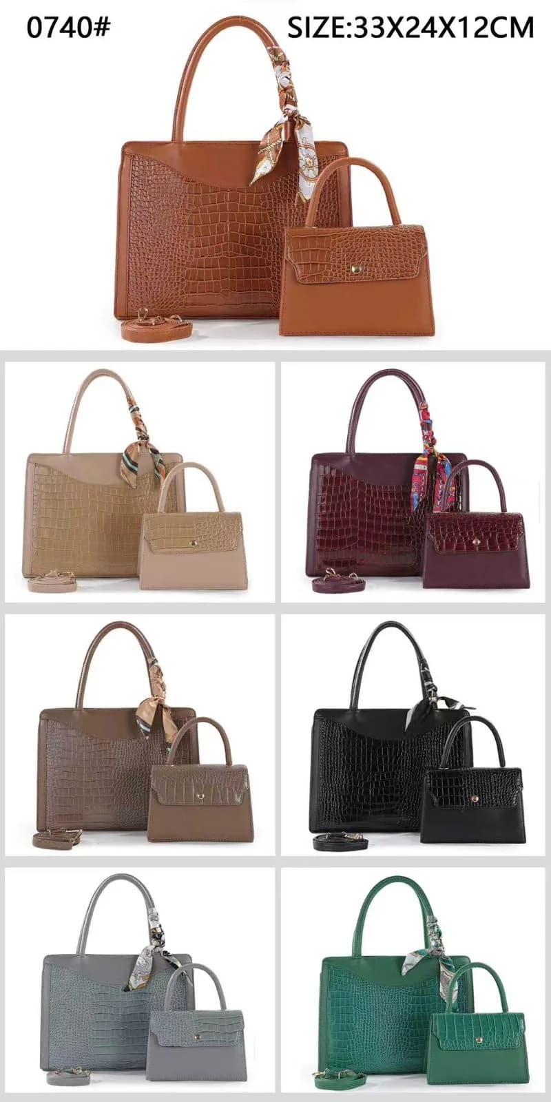Croc-Embossed Bag & Pouch Set II