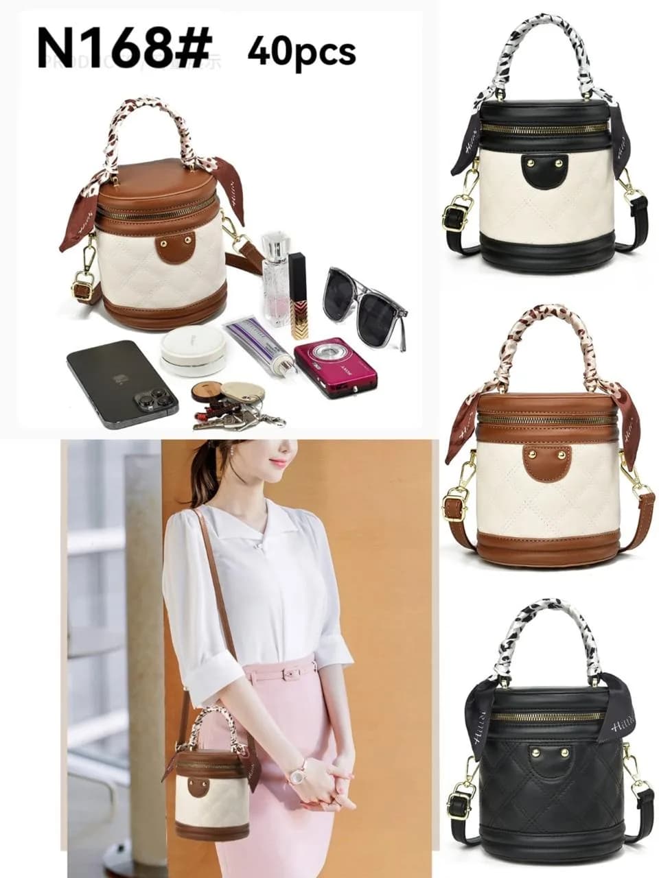 Bucket Crossbody Bag with Scarf Handle