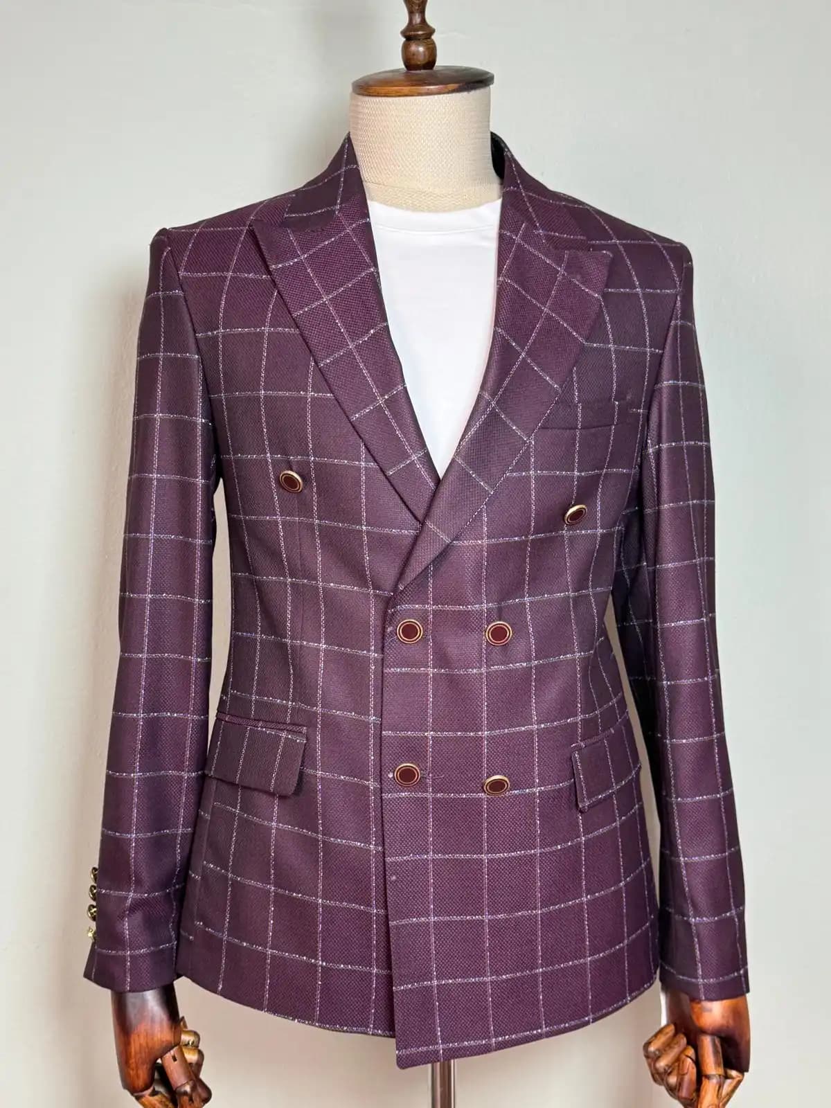 Plum Windowpane Check Blazer