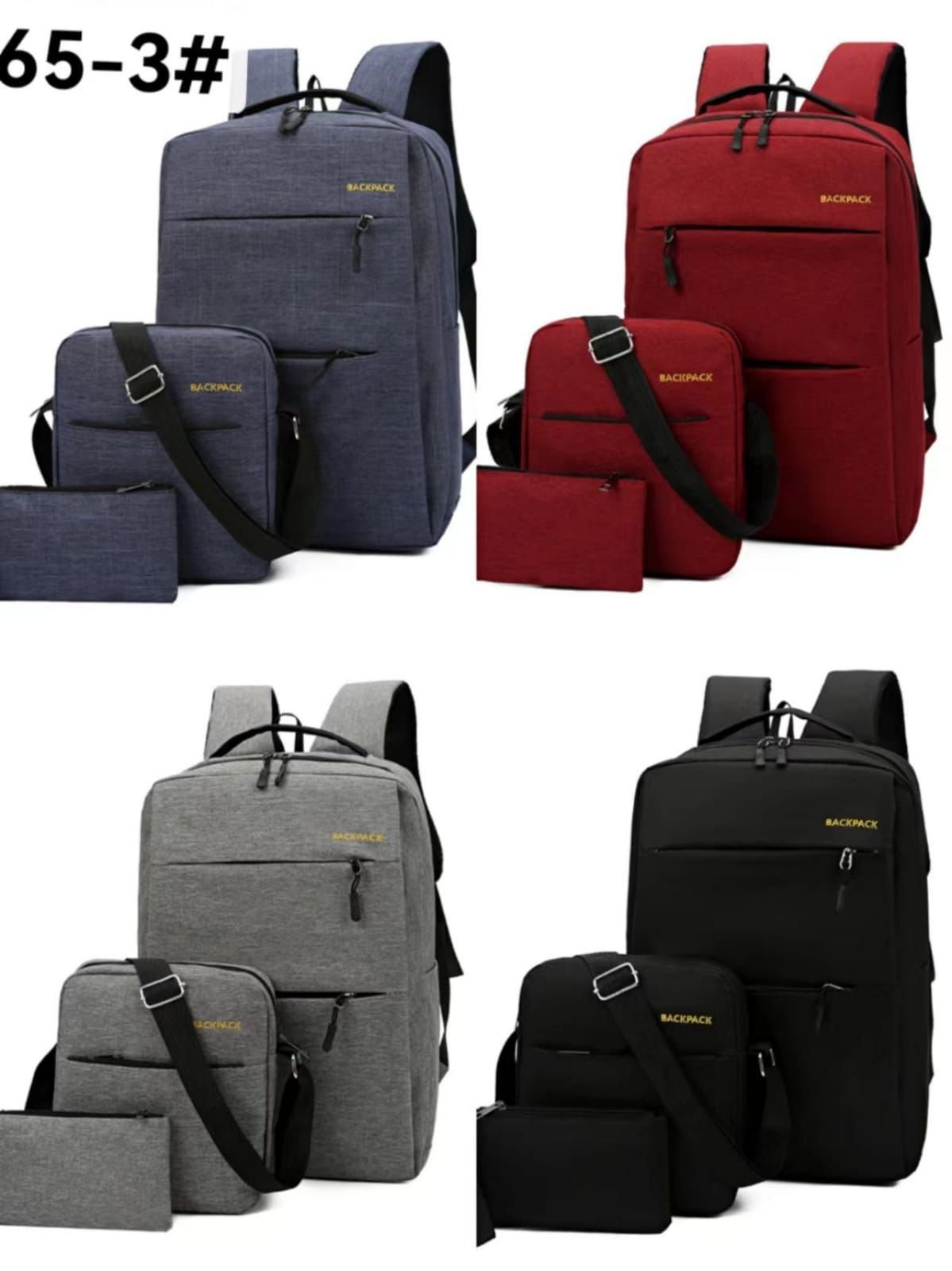 3-Piece Casual Backpack Set with Crossbody Bag & Pouch