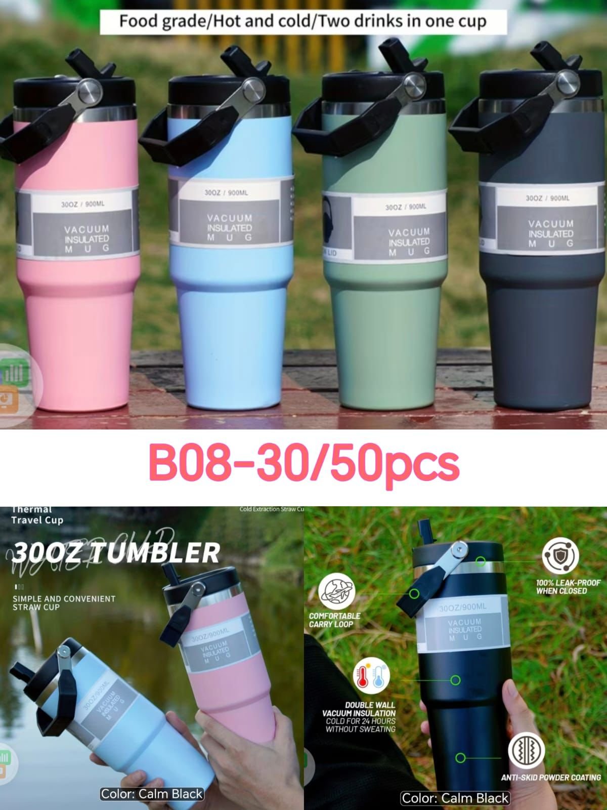 30oz / 900ml Double-Wall Vacuum Insulated Travel Tumbler with Straw