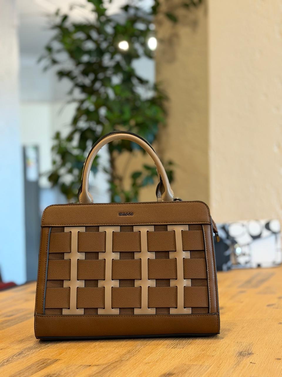 Bagco Woven Lattice Structured Handbag