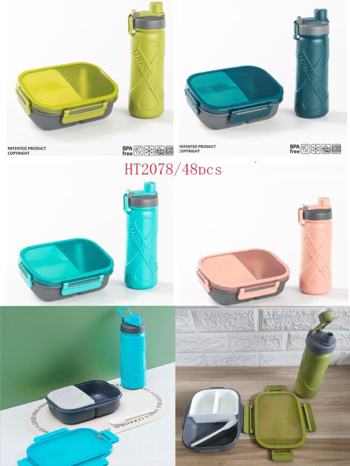 Compartmentalized Lunch Box and Water Bottle Set