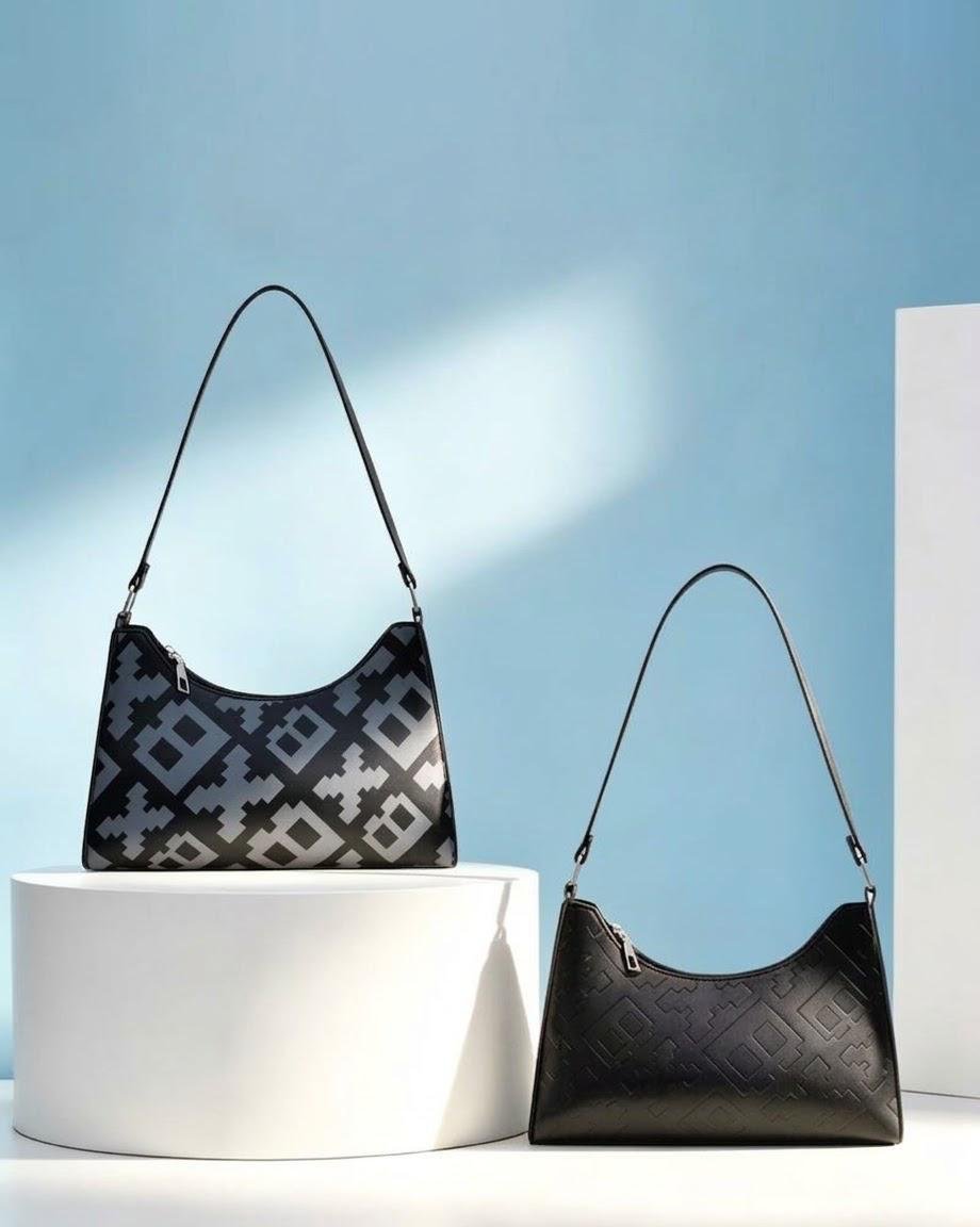 Geometric Monogram Curved Shoulder Bag