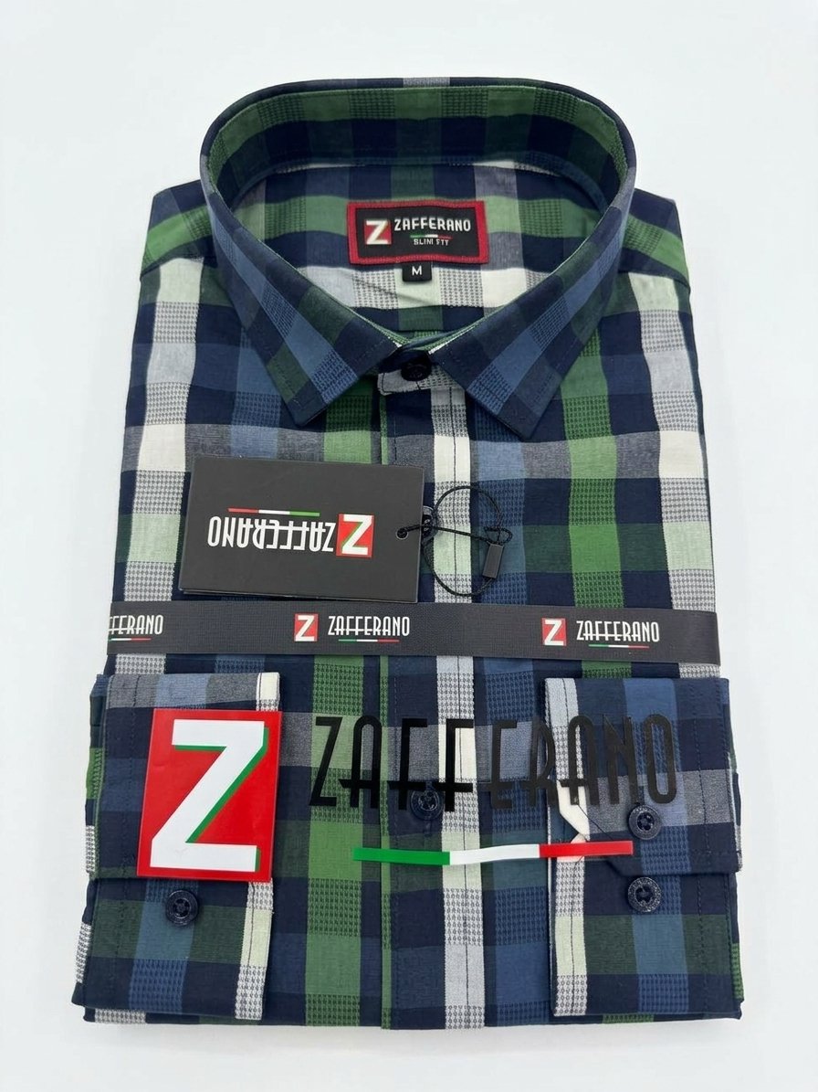 Men's Slim Fit Plaid Checkered Long-Sleeve Shirt