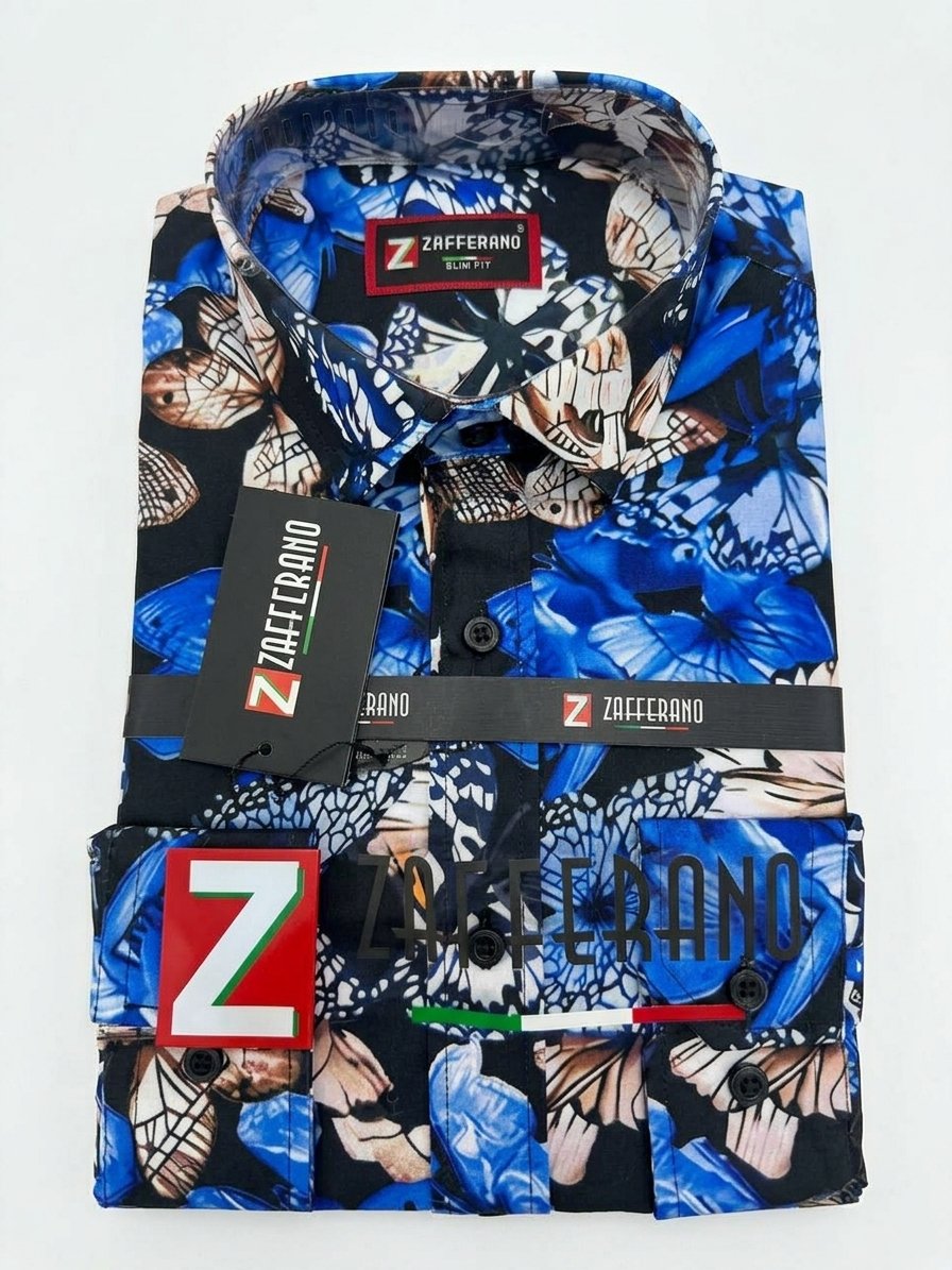 Zafferano Men's Slim Fit Butterfly Print Shirt
